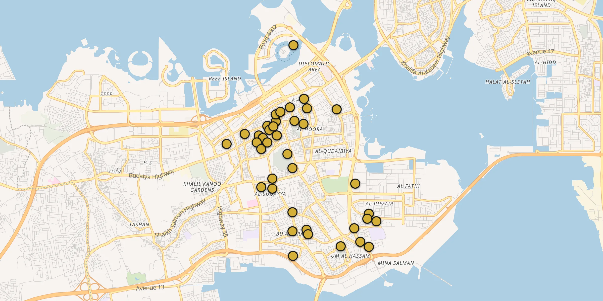 Carte des mosquées à Manama