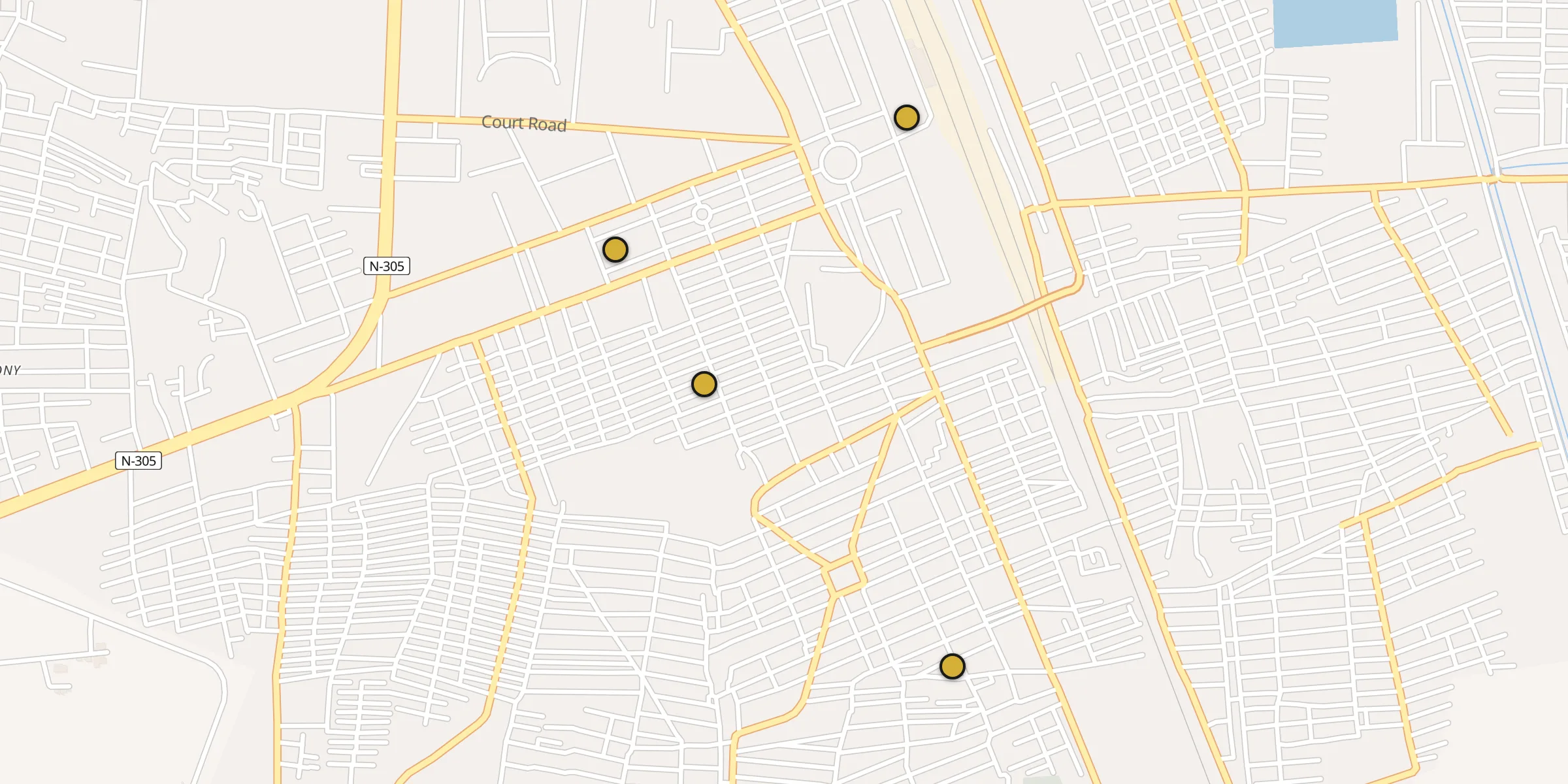 Plan des mosquées à Nawabshah : cliquez sur un point pour voir la fiche