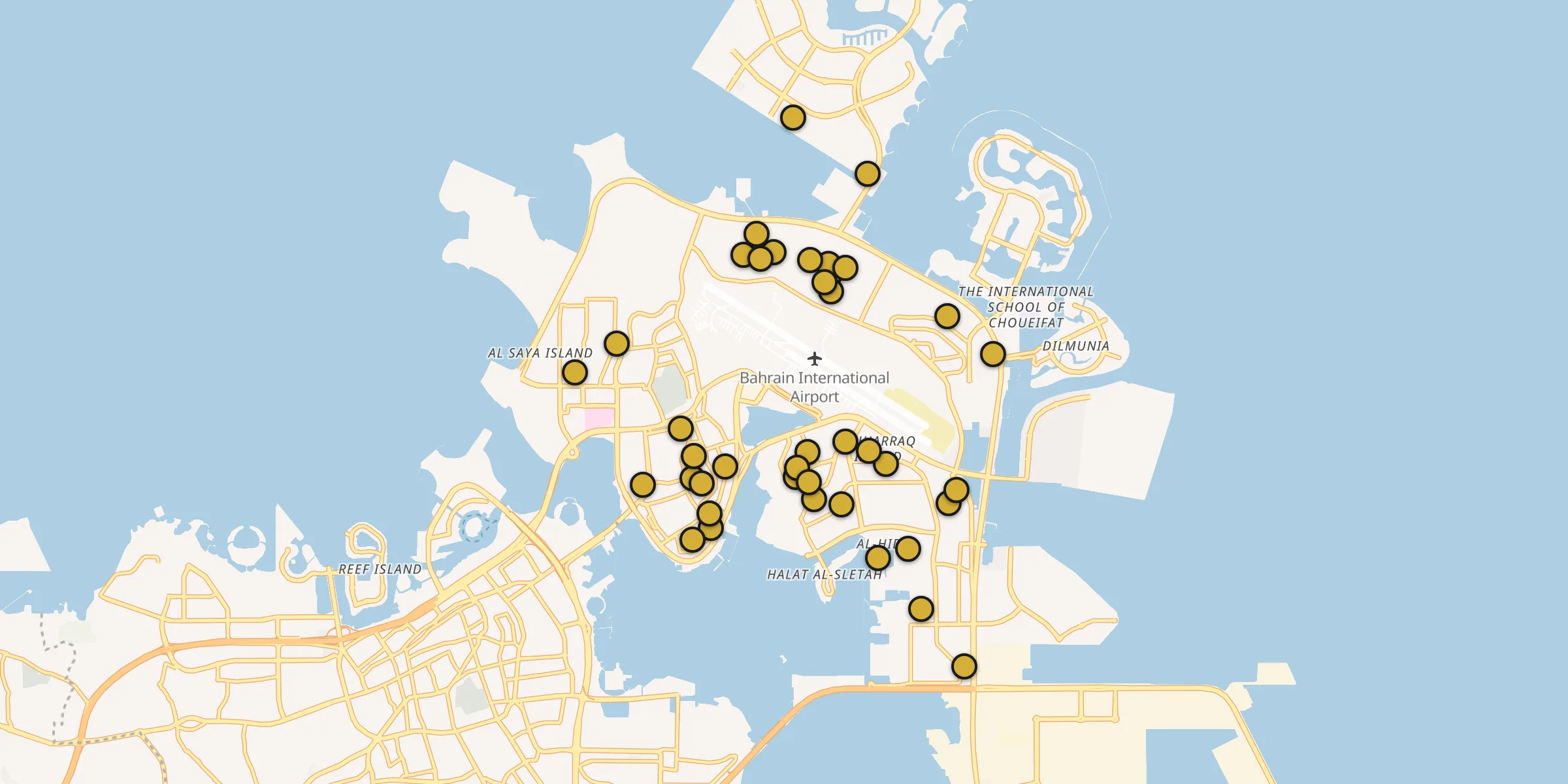 Carte des mosquées à Al Muharraq