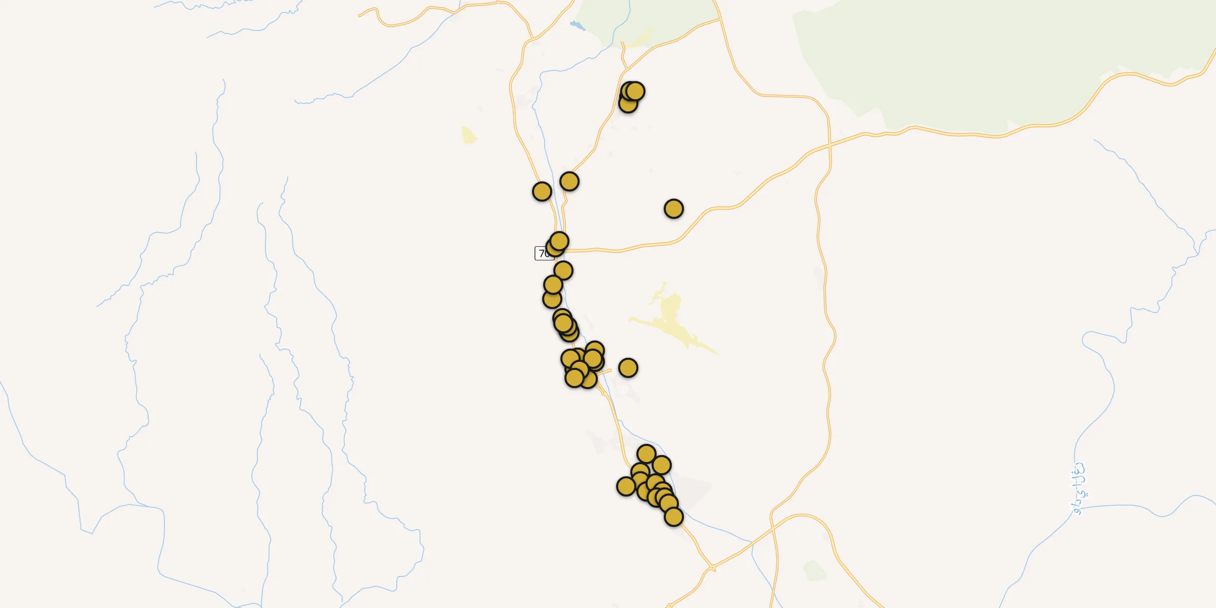 Plan des mosquées à Al-'Ula : cliquez sur un point pour voir la fiche