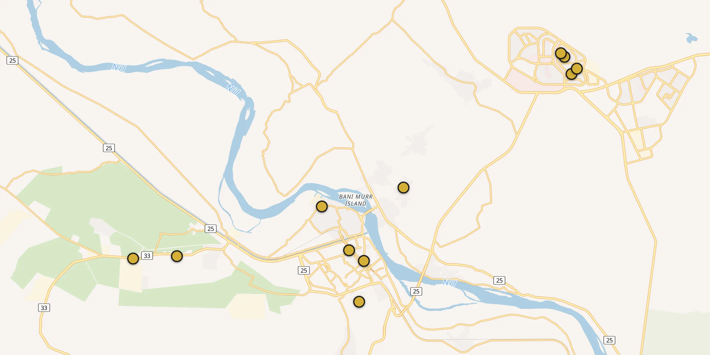 Plan des mosquées à Abnūb : cliquez sur un point pour voir la fiche