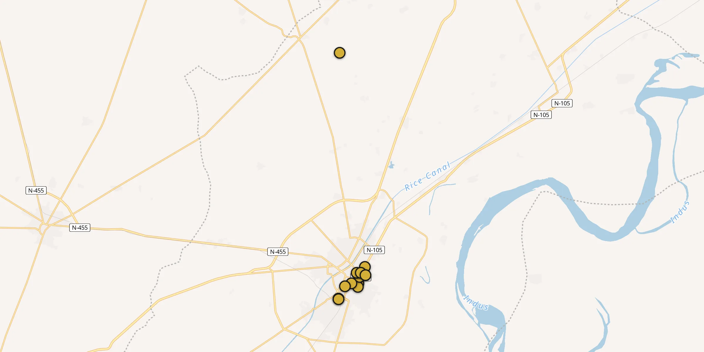 Carte des mosquées à Larkana