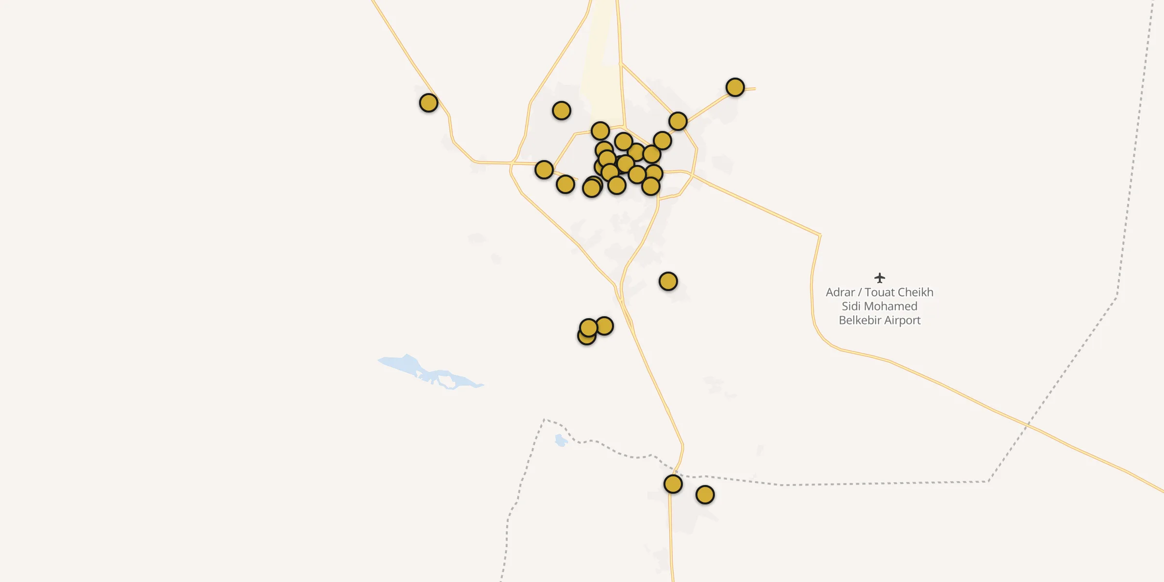 Plan des mosquées à Adrar : cliquez sur un point pour voir la fiche