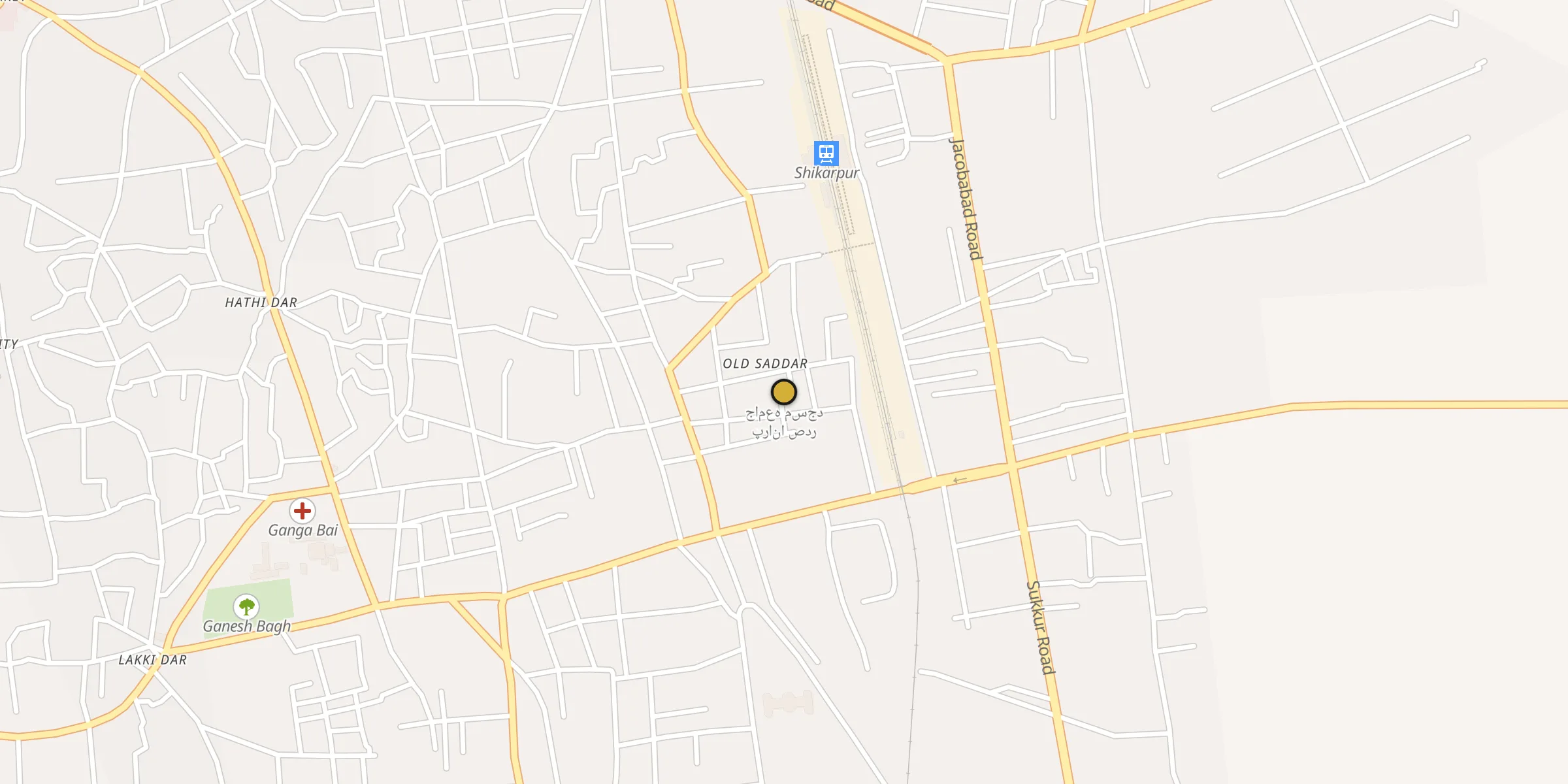 Plan des mosquées à Shikarpur : cliquez sur un point pour voir la fiche