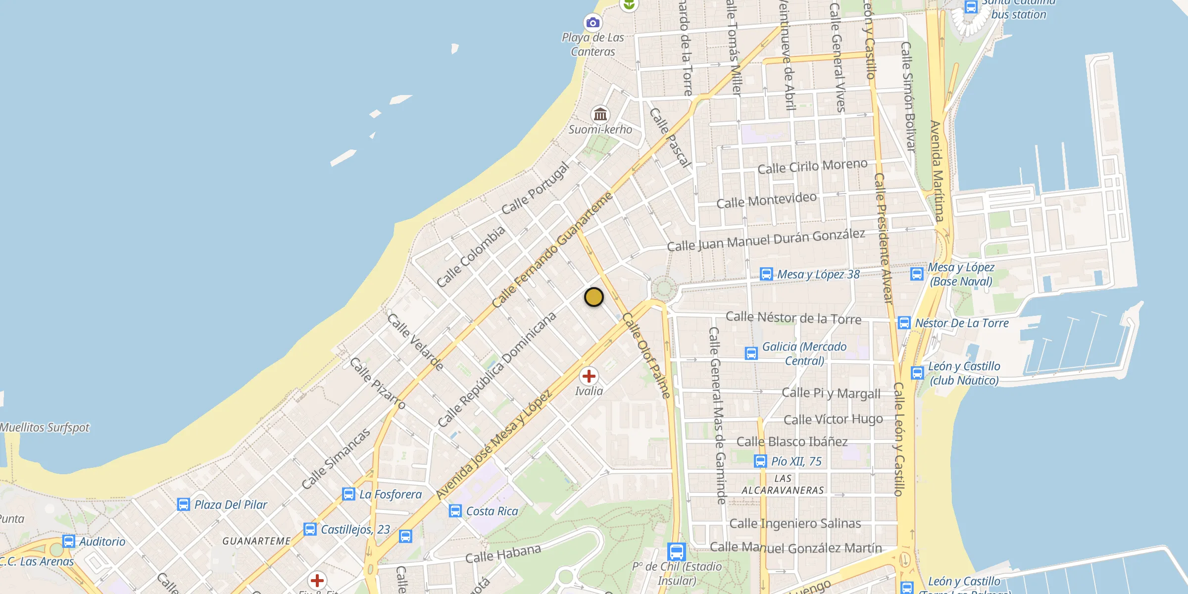 Plan des mosquées à Las Palmas de Gran Canaria : cliquez sur un point pour voir la fiche