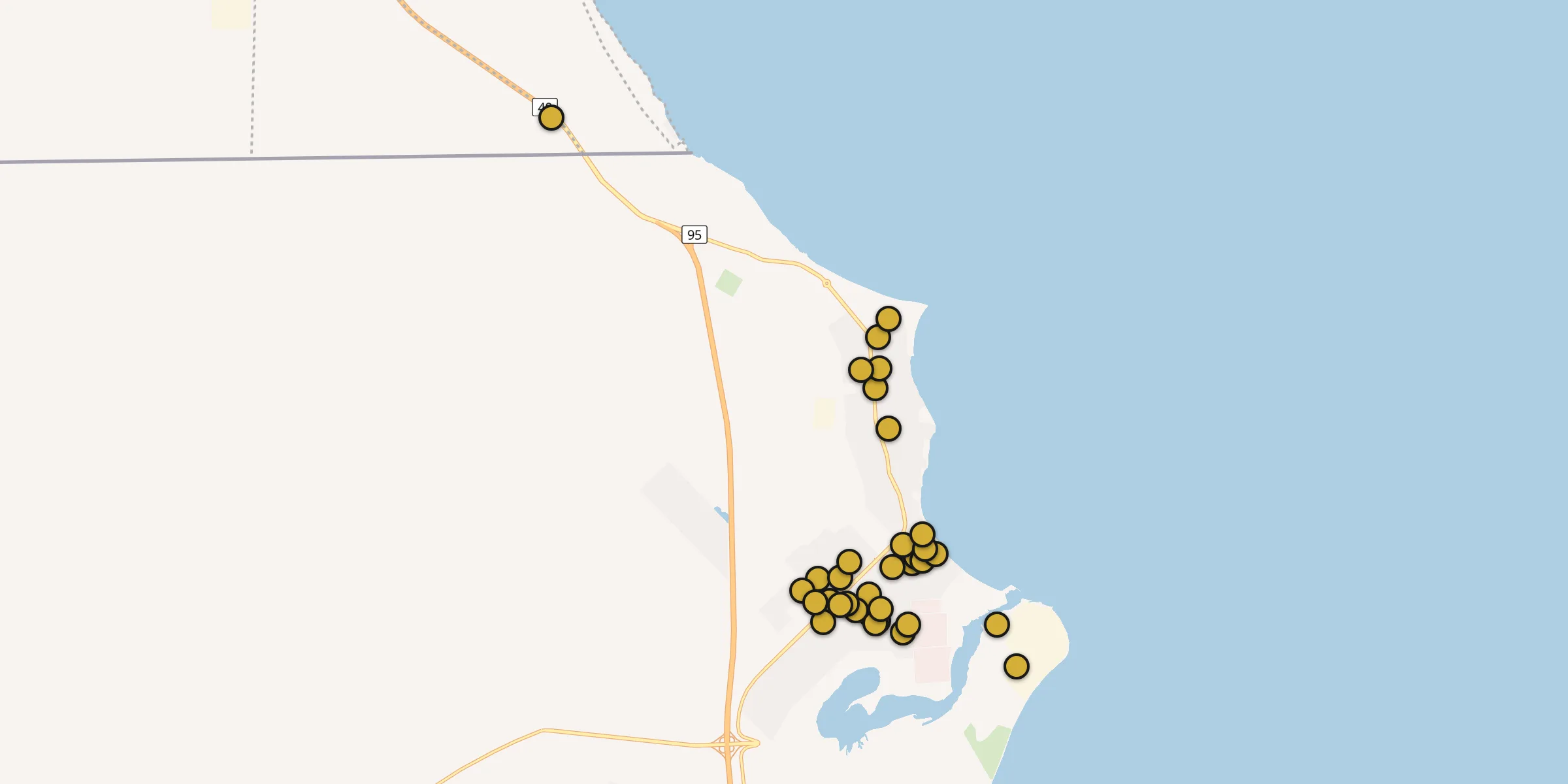 Plan des mosquées à Al Khafjī : cliquez sur un point pour voir la fiche