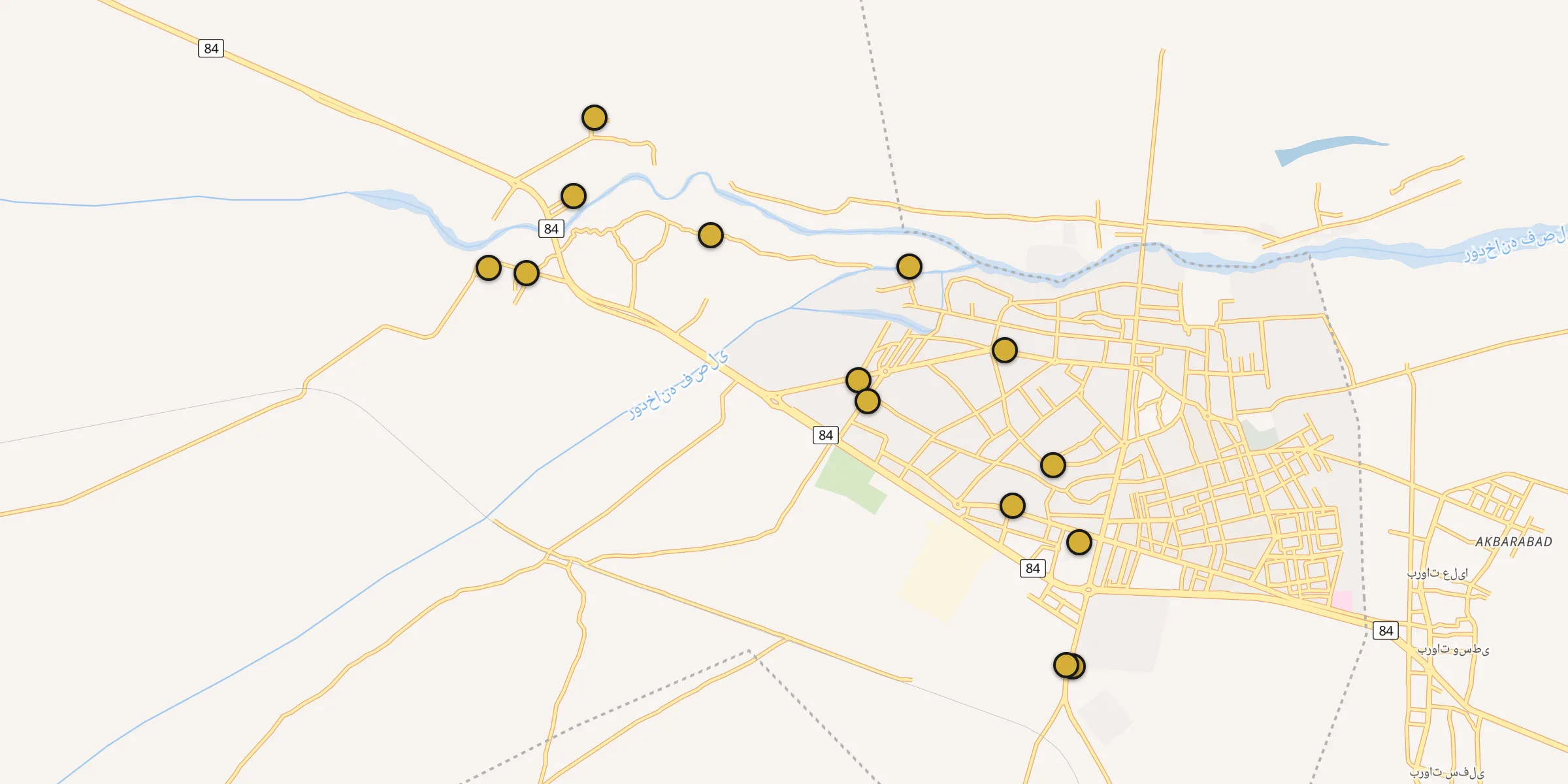 Plan des mosquées à Bam : cliquez sur un point pour voir la fiche