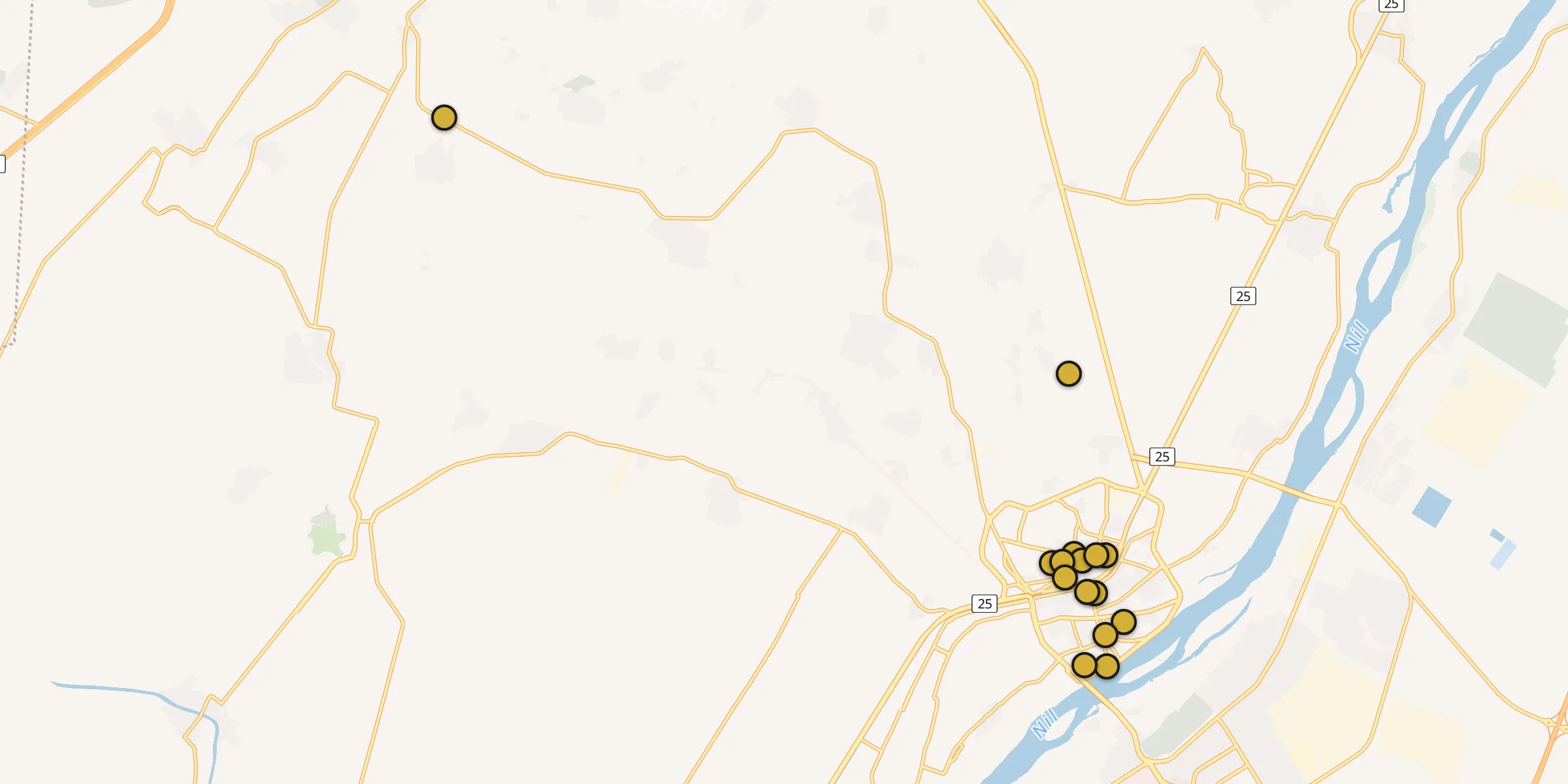 Plan des mosquées à Banī Suwayf : cliquez sur un point pour voir la fiche
