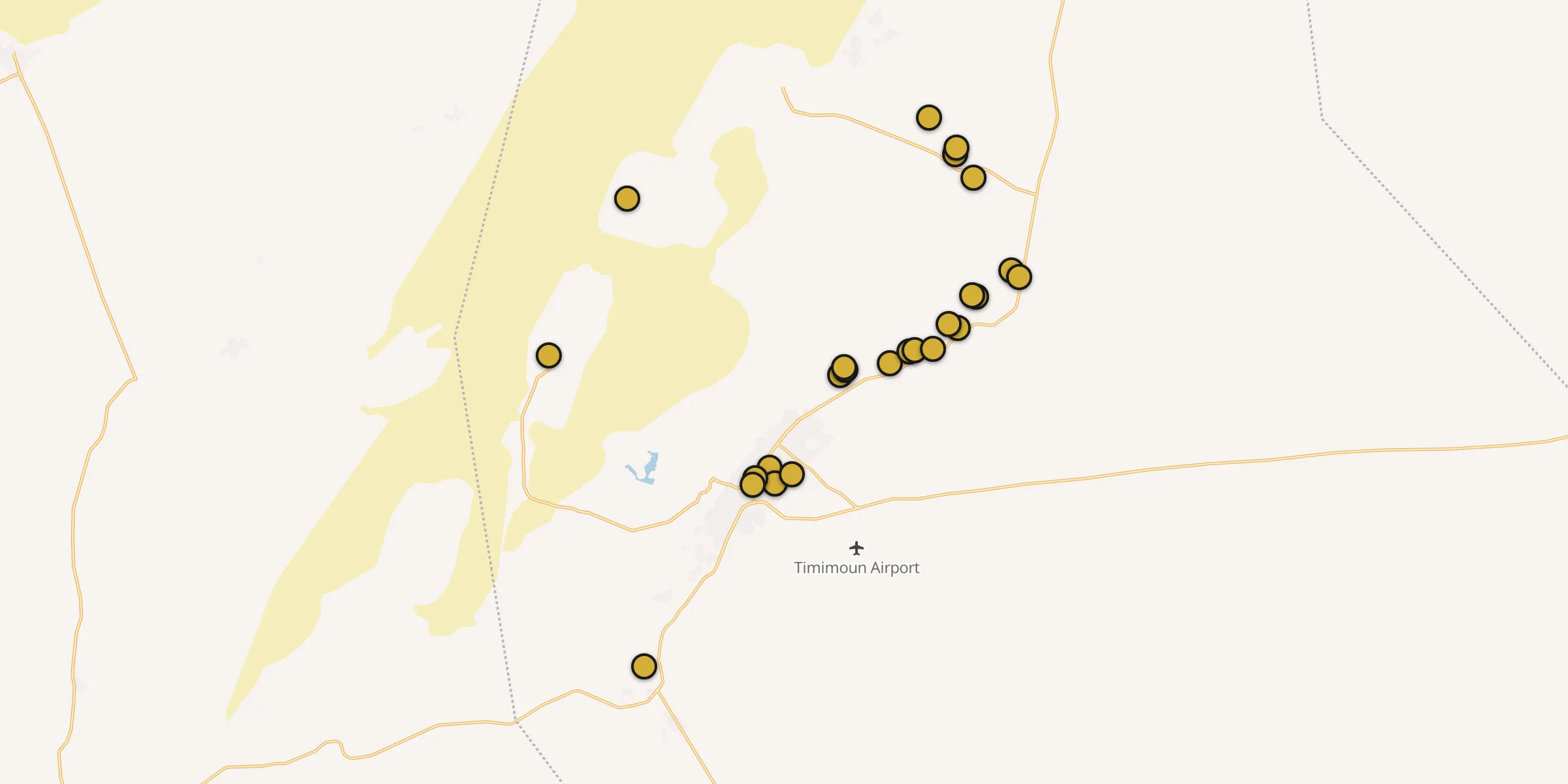 Plan des mosquées à Timimoun : cliquez sur un point pour voir la fiche