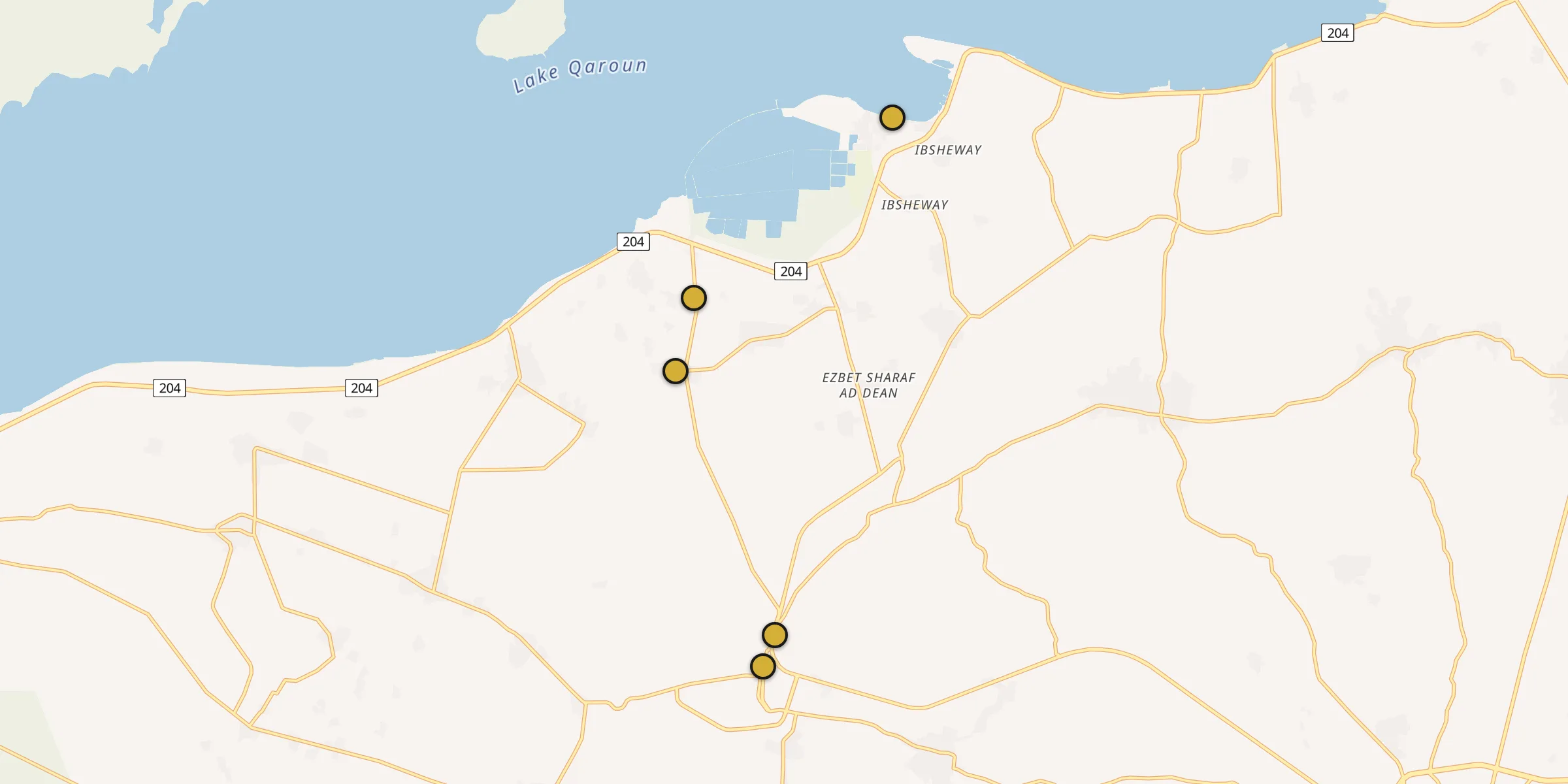 Plan des mosquées à Ibshawāy : cliquez sur un point pour voir la fiche