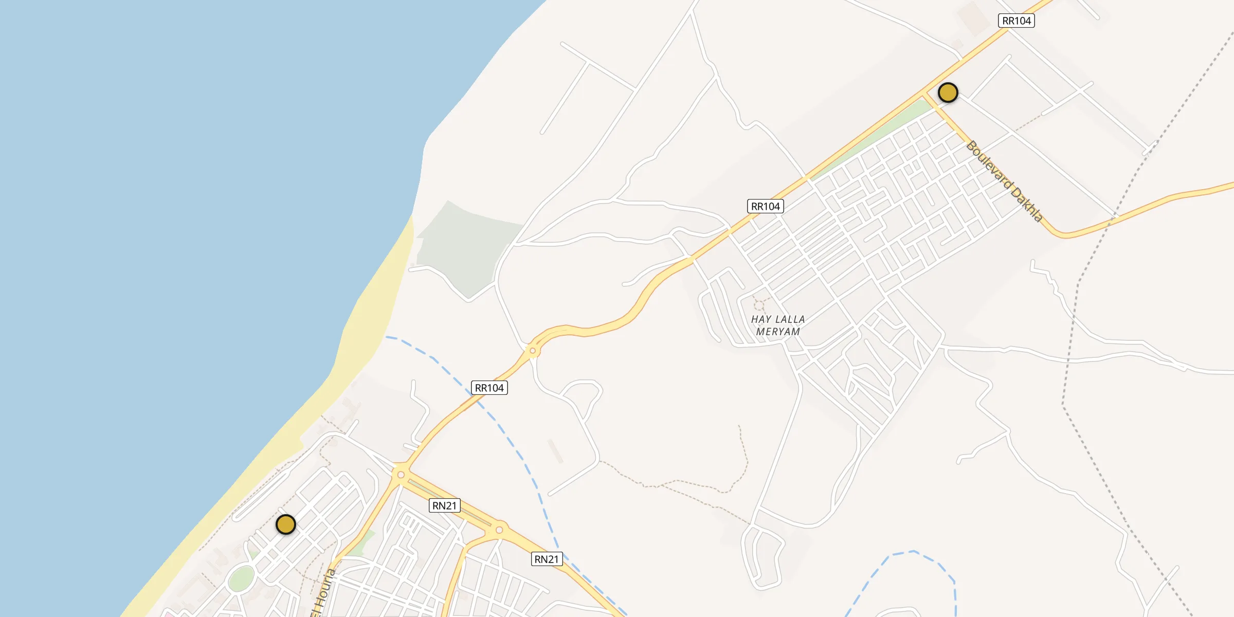 Plan des mosquées à Sidi Ifni : cliquez sur un point pour voir la fiche