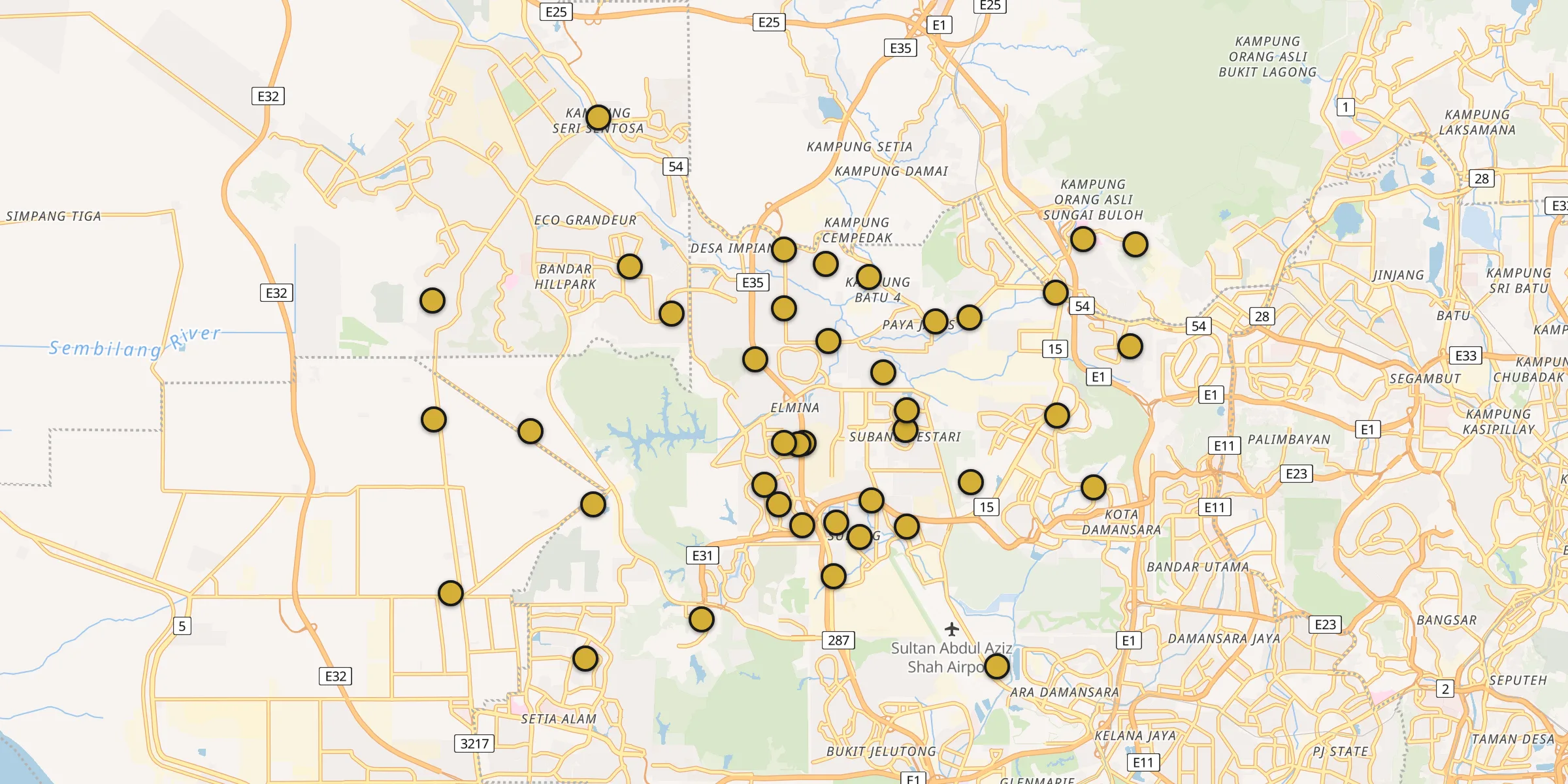 Carte des mosquées à Kampung Baru Subang