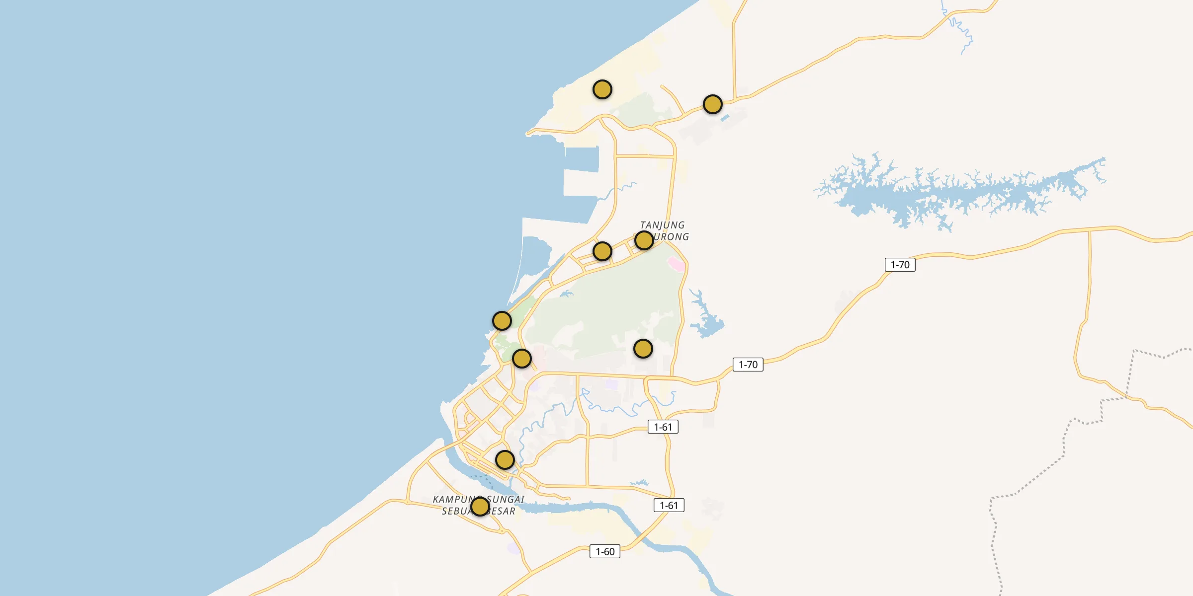 Plan des mosquées à Bintulu : cliquez sur un point pour voir la fiche