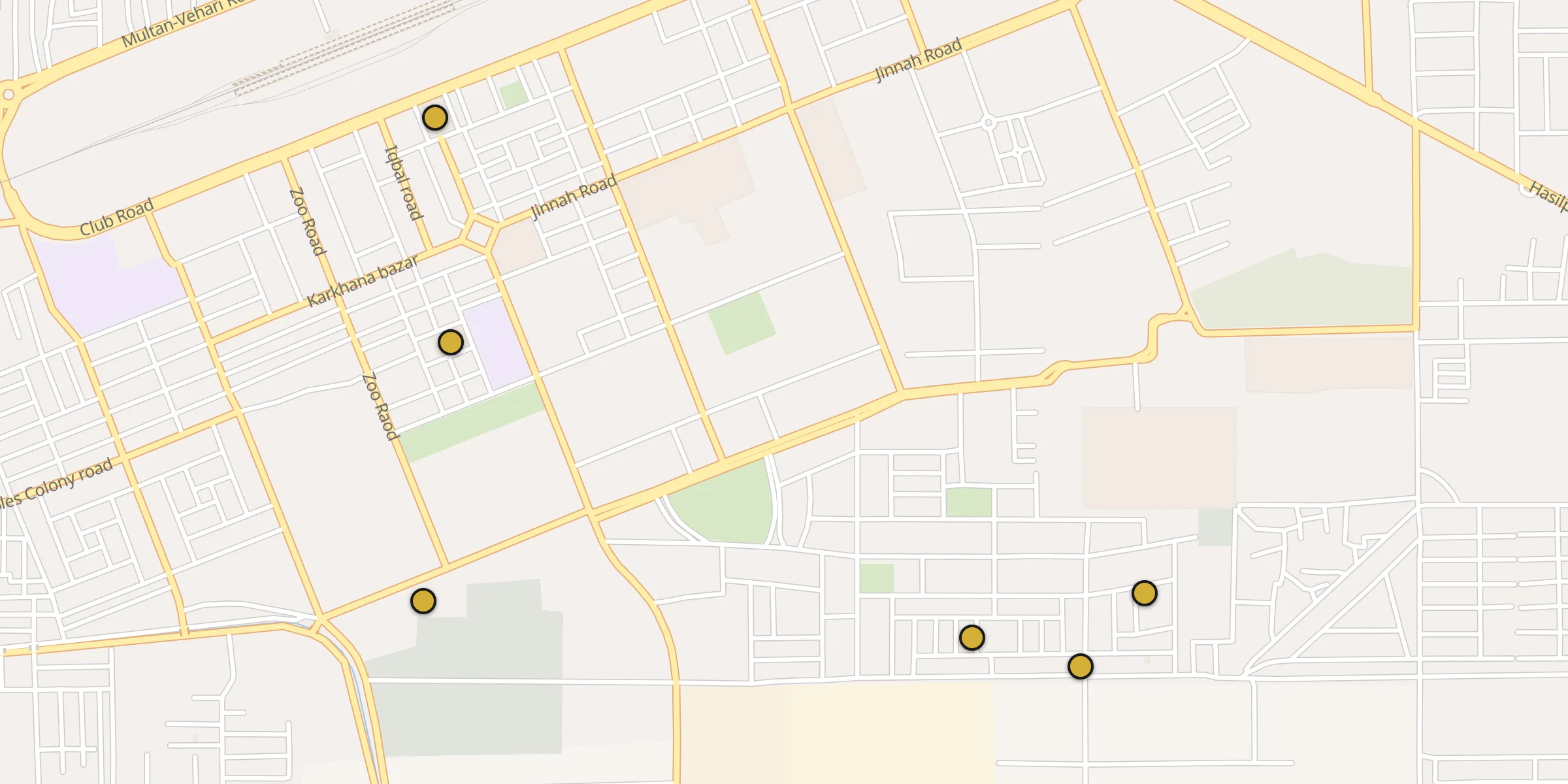 Plan des mosquées à Vihari : cliquez sur un point pour voir la fiche