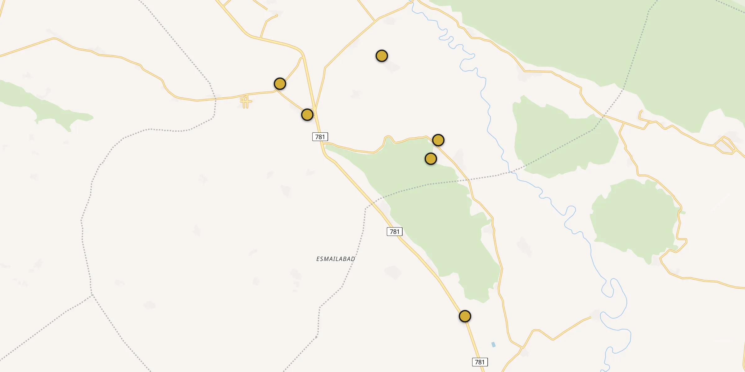 Plan des mosquées à Marvdasht : cliquez sur un point pour voir la fiche