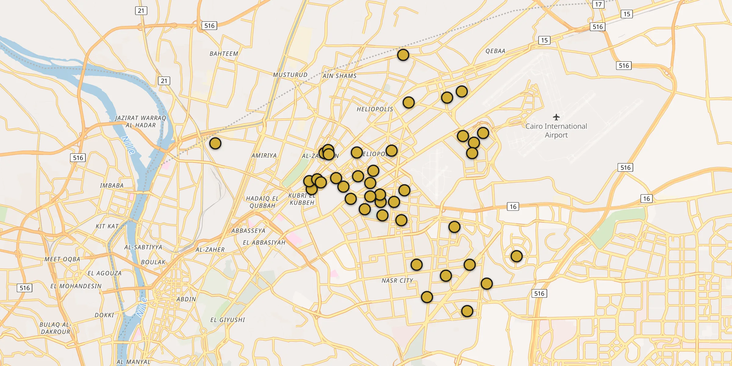 Plan des mosquées à Musturud : cliquez sur un point pour voir la fiche