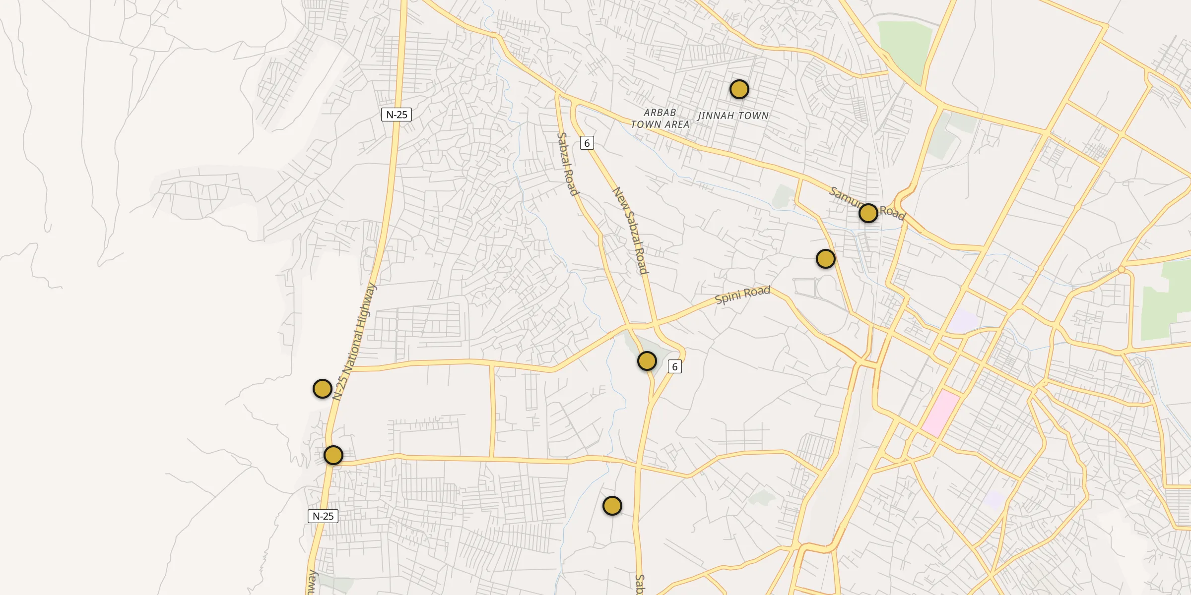 Plan des mosquées à Kot Malik Barkhurdar : cliquez sur un point pour voir la fiche