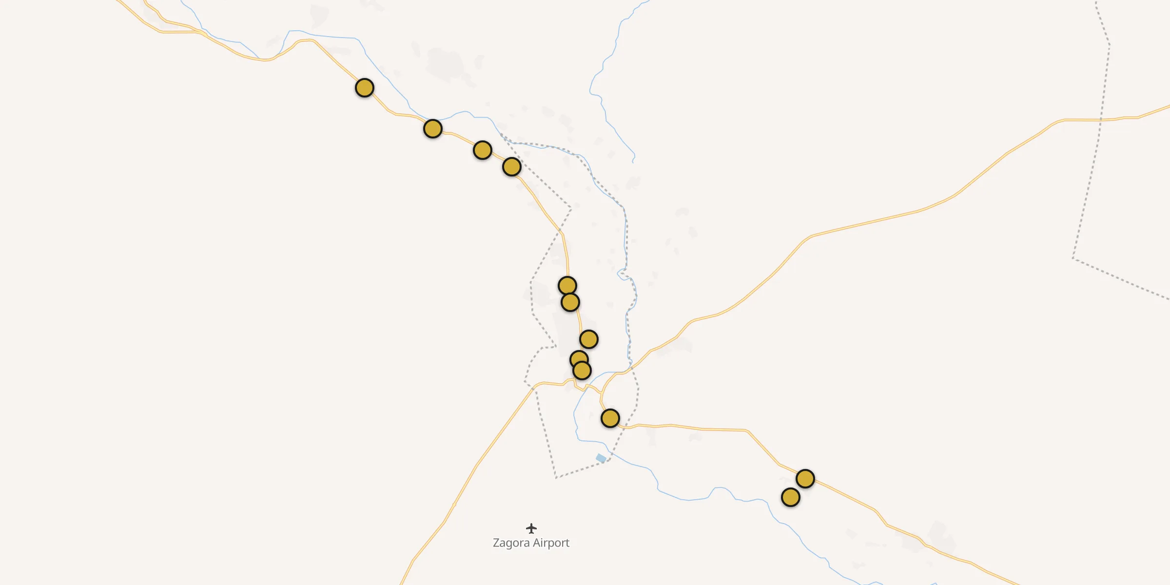 Plan des mosquées à Zagora : cliquez sur un point pour voir la fiche