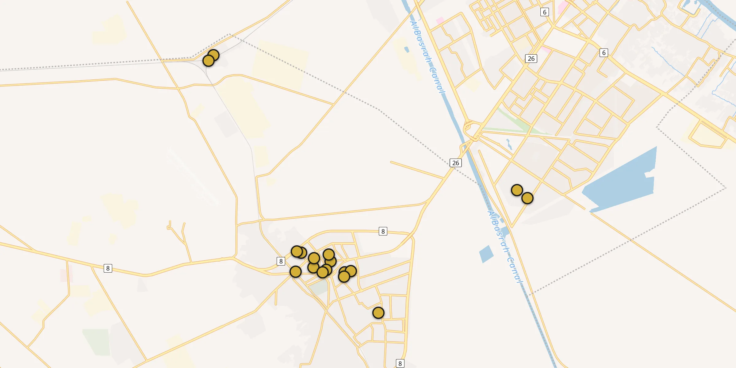 Plan des mosquées à Az Zubayr : cliquez sur un point pour voir la fiche