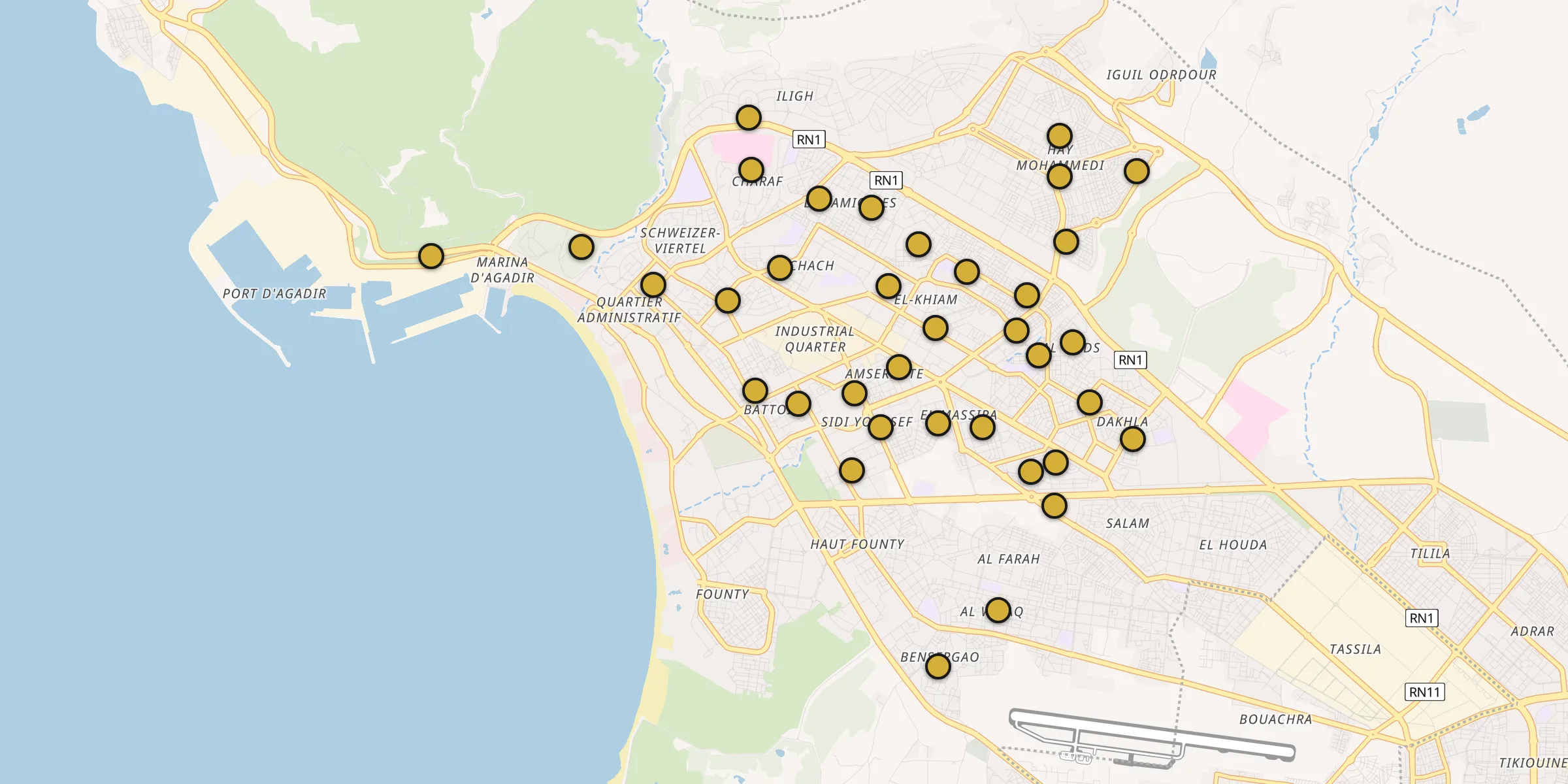 Carte des mosquées à Agadir