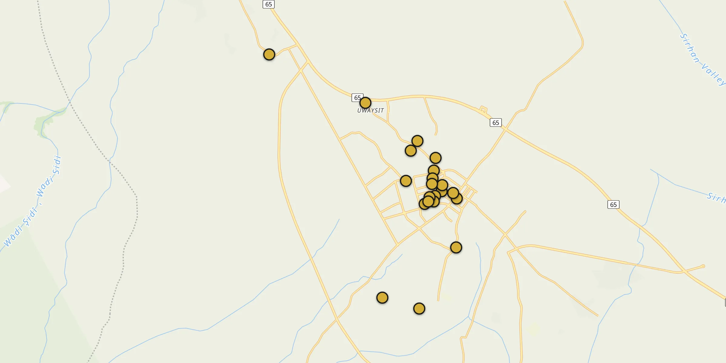 Plan des mosquées à Ţubarjal : cliquez sur un point pour voir la fiche