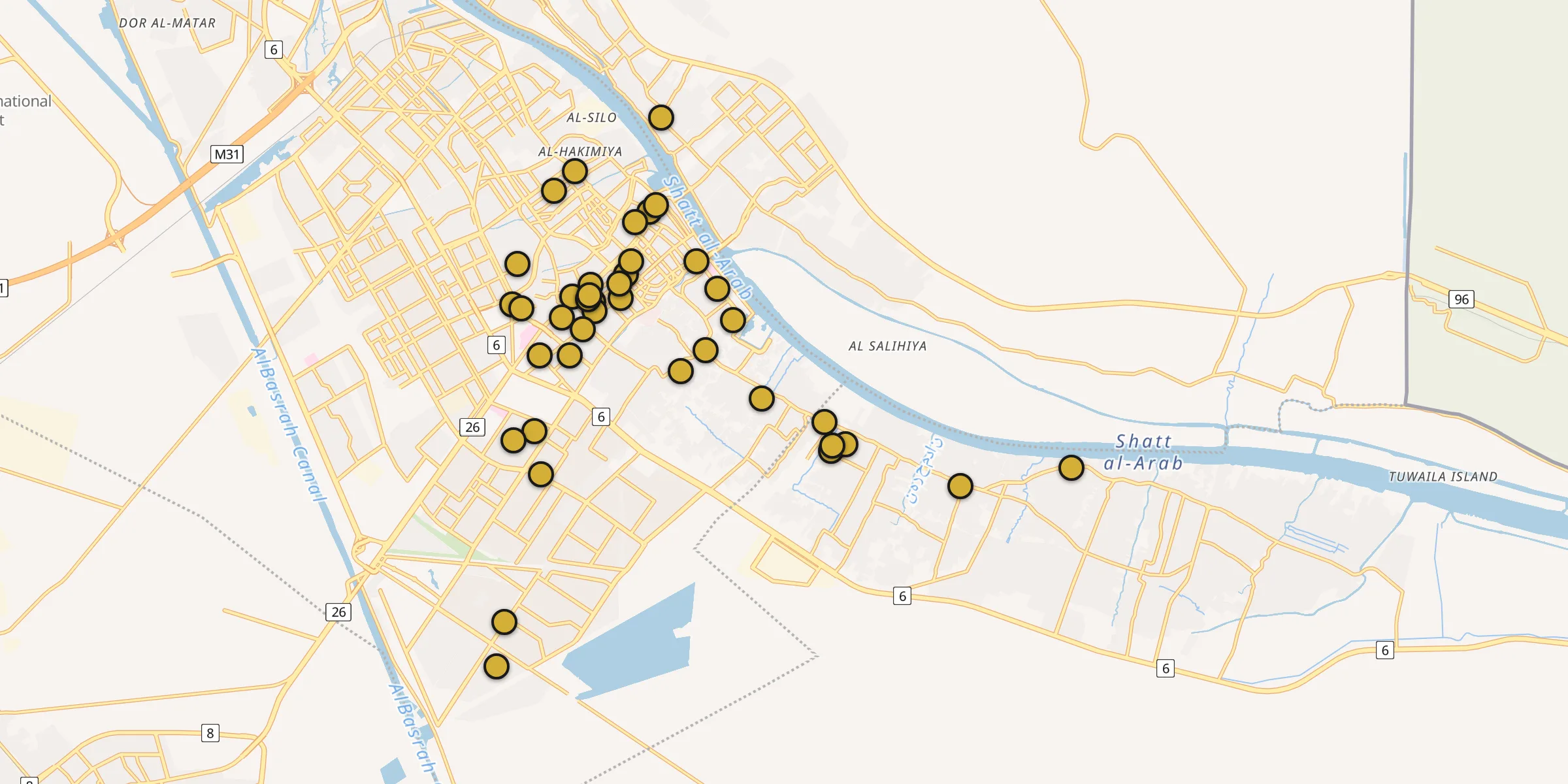 Carte des mosquées à Al Başrah al Qadīmah