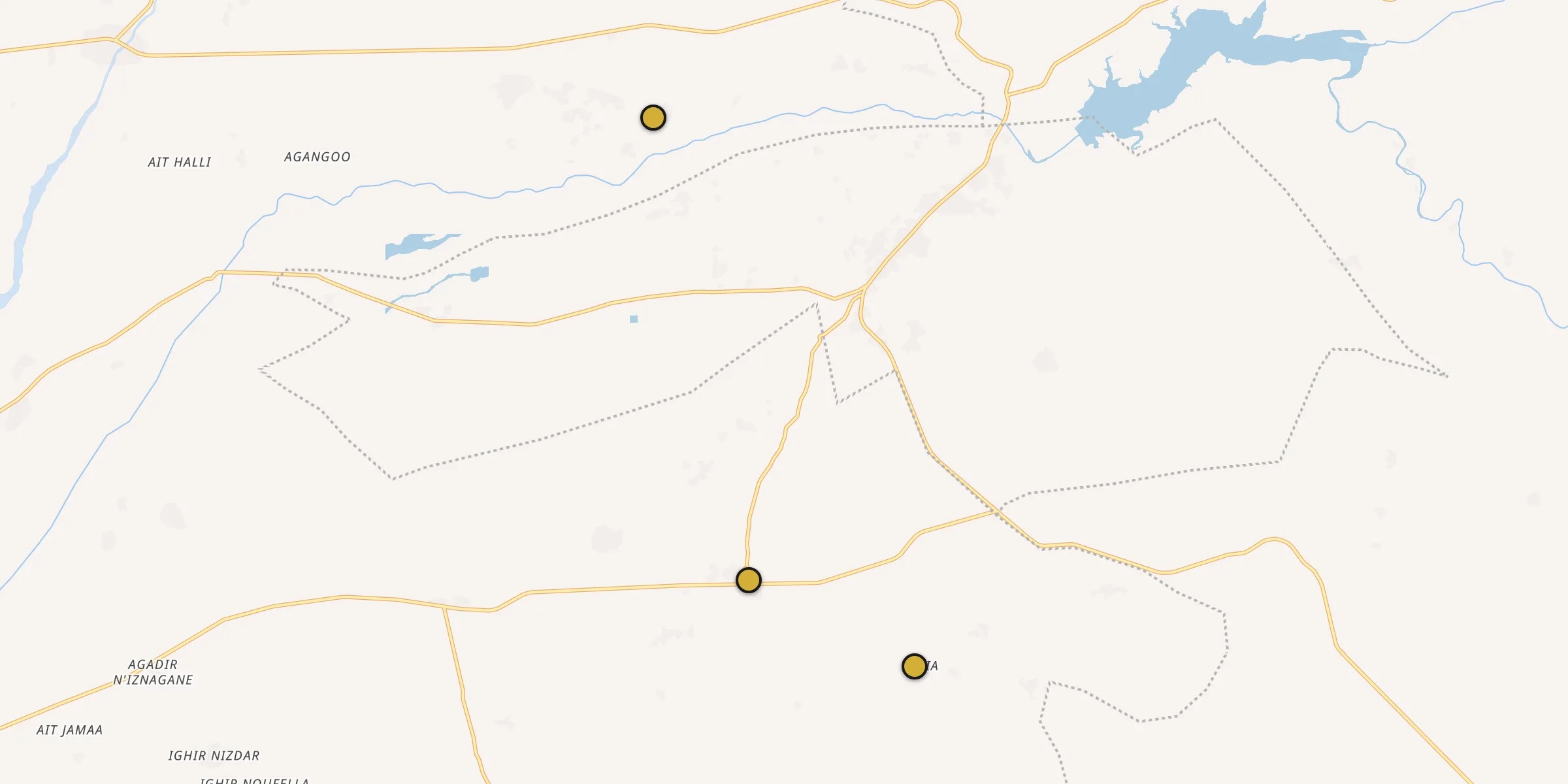 Plan des mosquées à Aoulouz : cliquez sur un point pour voir la fiche
