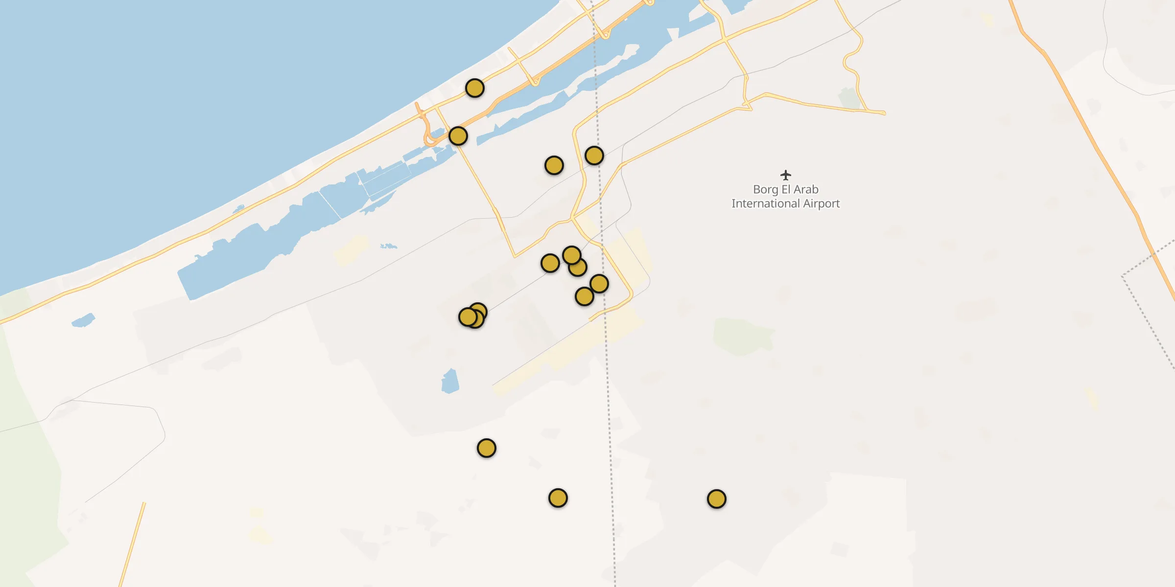 Plan des mosquées à Borg El Arab : cliquez sur un point pour voir la fiche