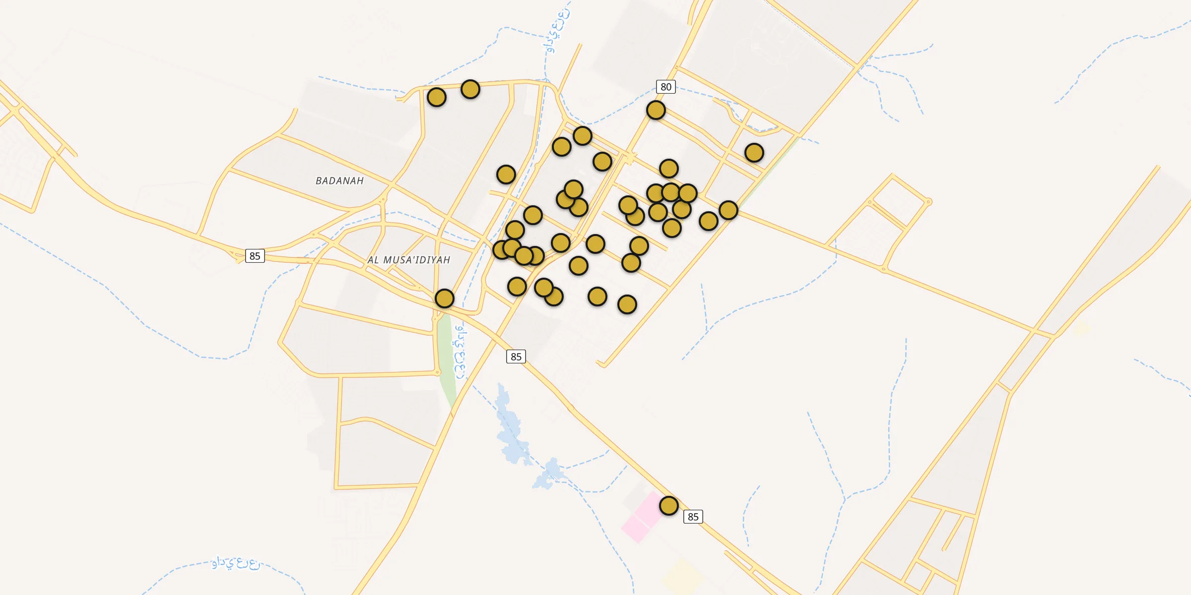 Plan des mosquées à Arar : cliquez sur un point pour voir la fiche