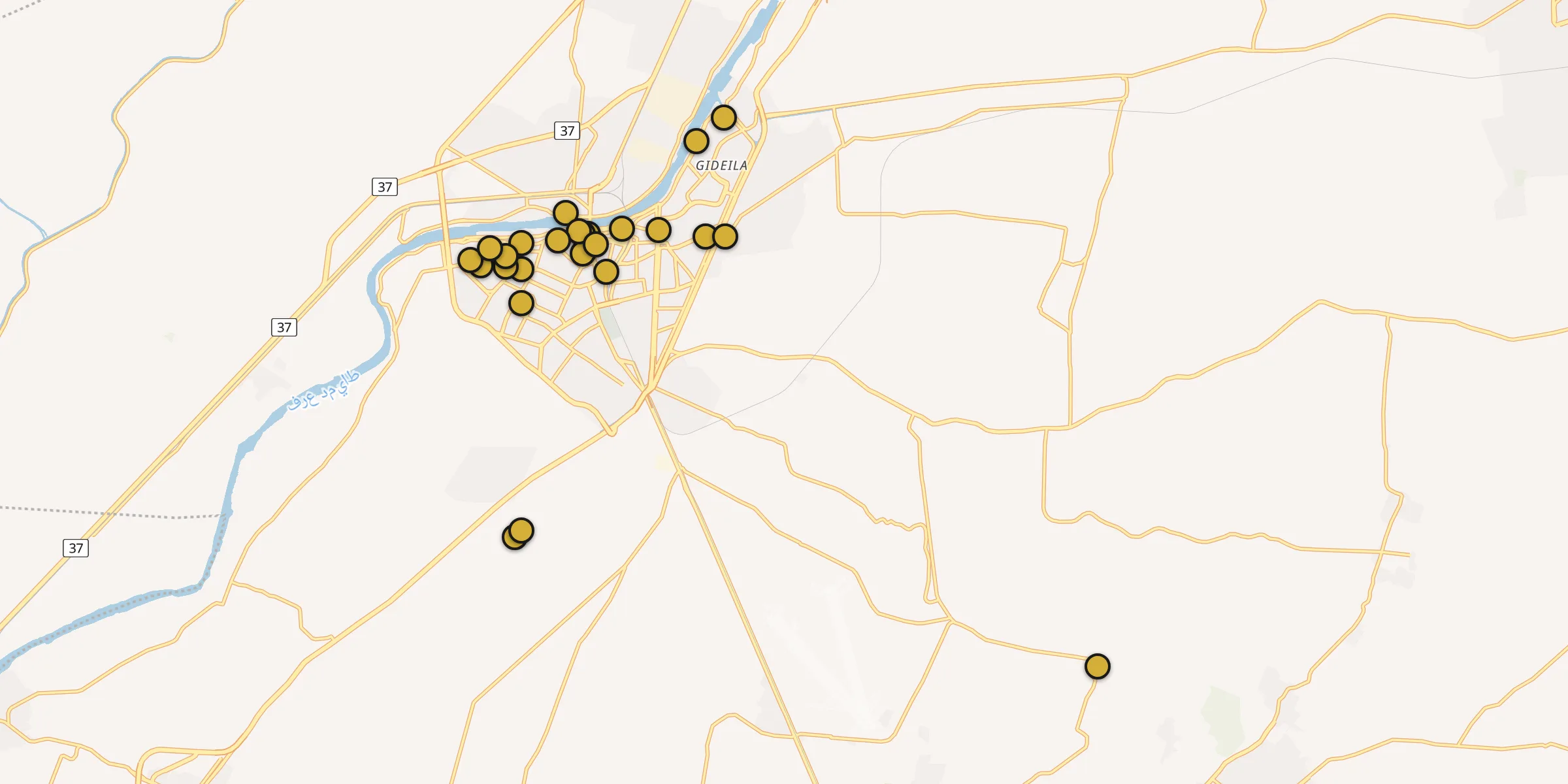Plan des mosquées à Ţalkhā : cliquez sur un point pour voir la fiche