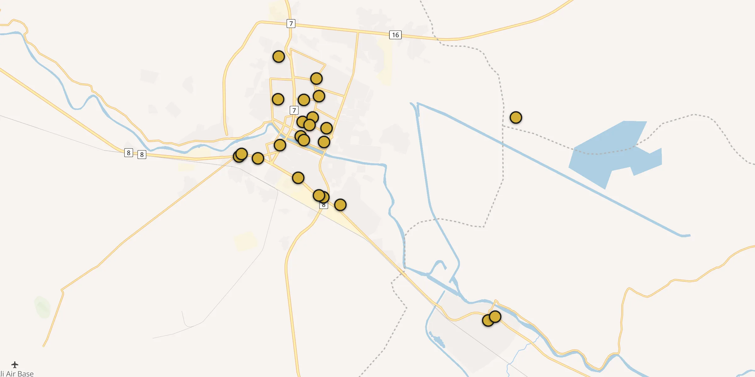 Plan des mosquées à Nassiriya : cliquez sur un point pour voir la fiche