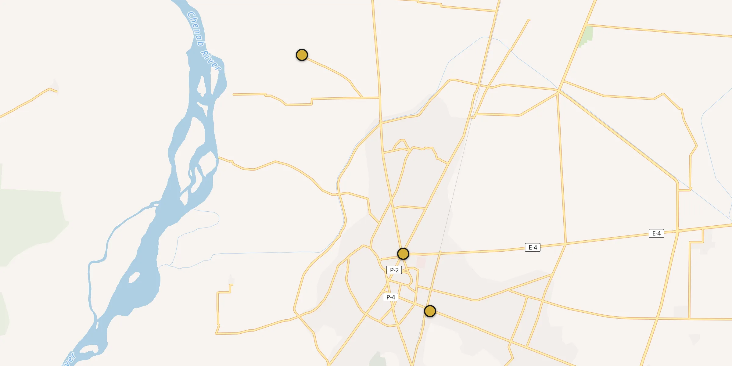 Plan des mosquées à Jhang : cliquez sur un point pour voir la fiche