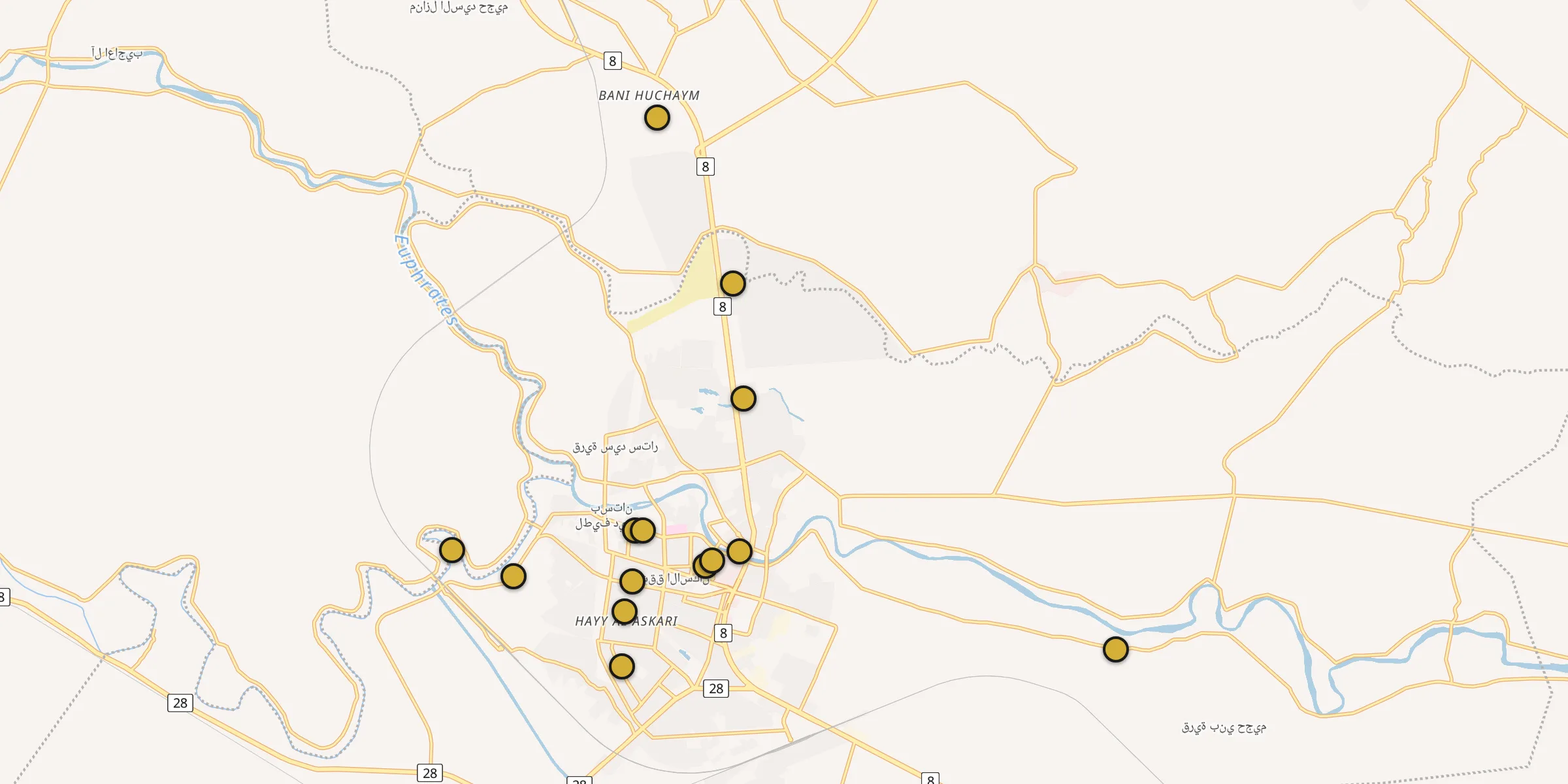Plan des mosquées à Samawa : cliquez sur un point pour voir la fiche