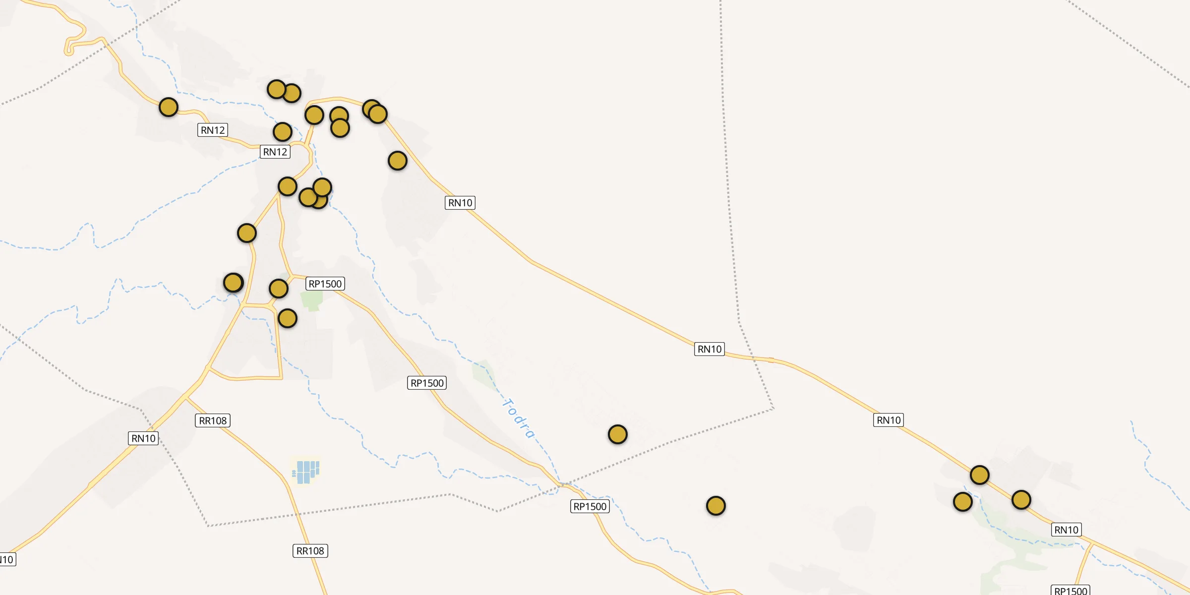 Plan des mosquées à Tinghir : cliquez sur un point pour voir la fiche