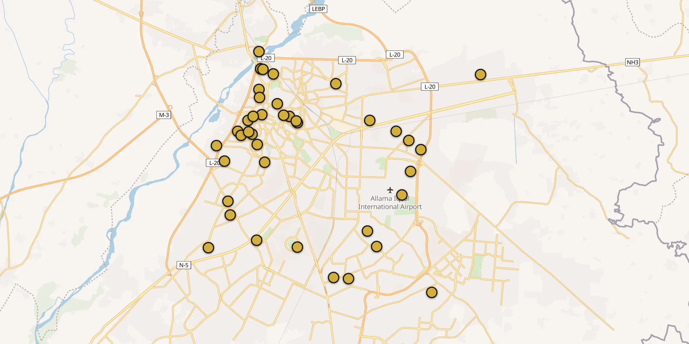 Carte des mosquées à Lahore