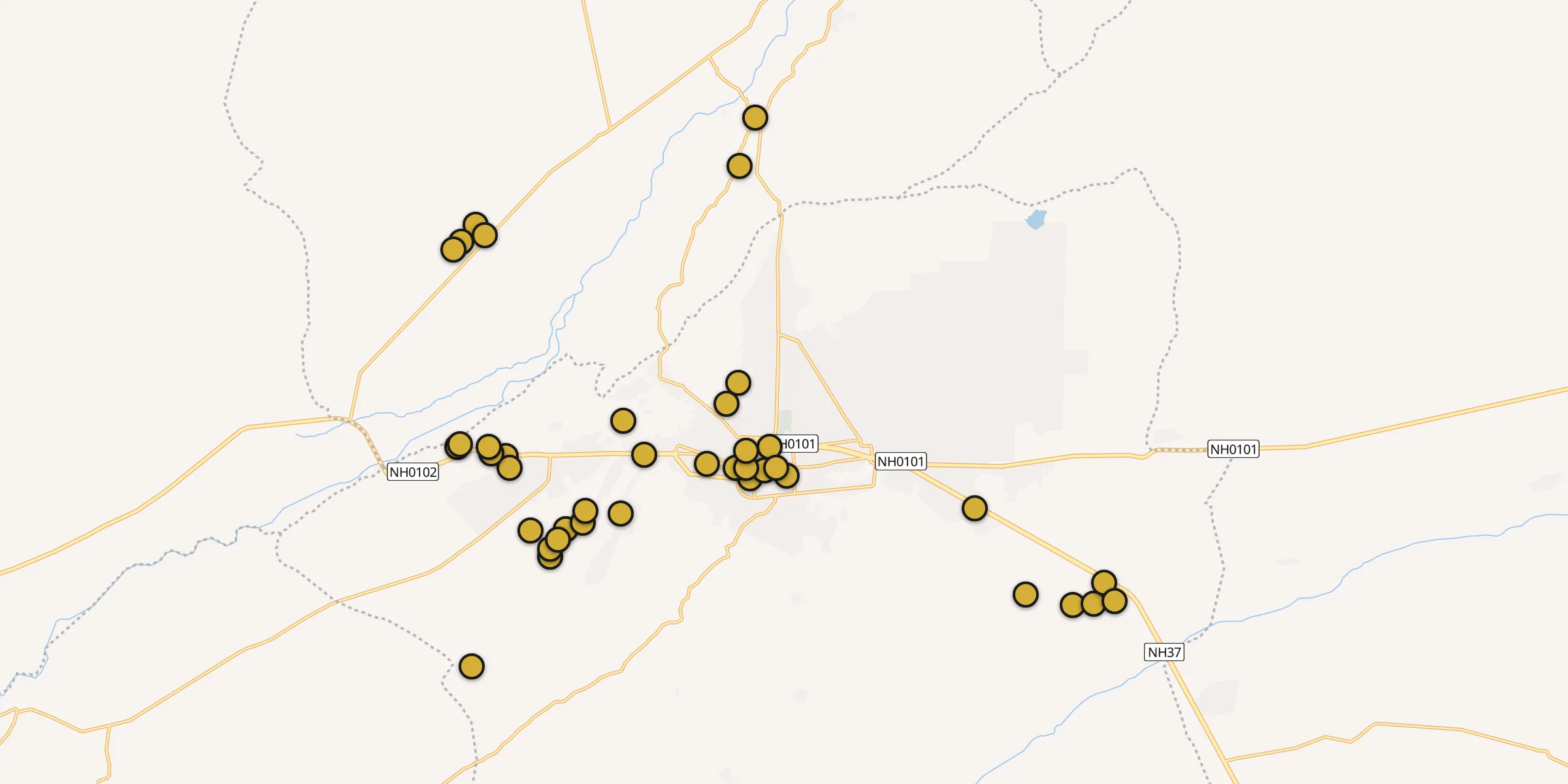 Plan des mosquées à Kandahar : cliquez sur un point pour voir la fiche