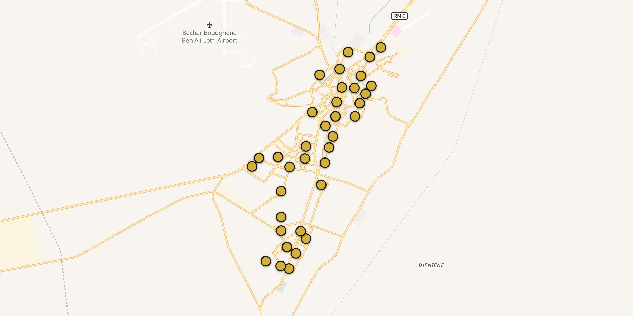 Plan des mosquées à Béchar : cliquez sur un point pour voir la fiche