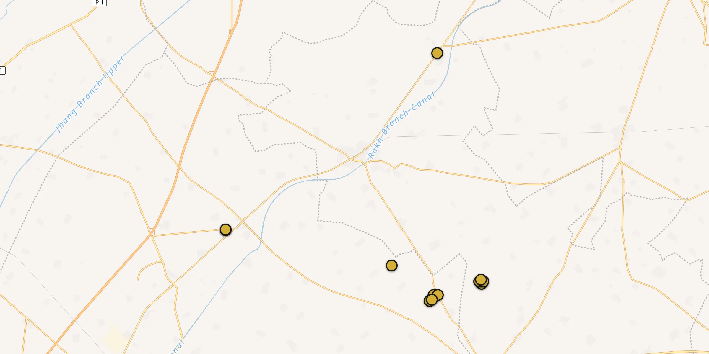 Plan des mosquées à Sangla Hill : cliquez sur un point pour voir la fiche