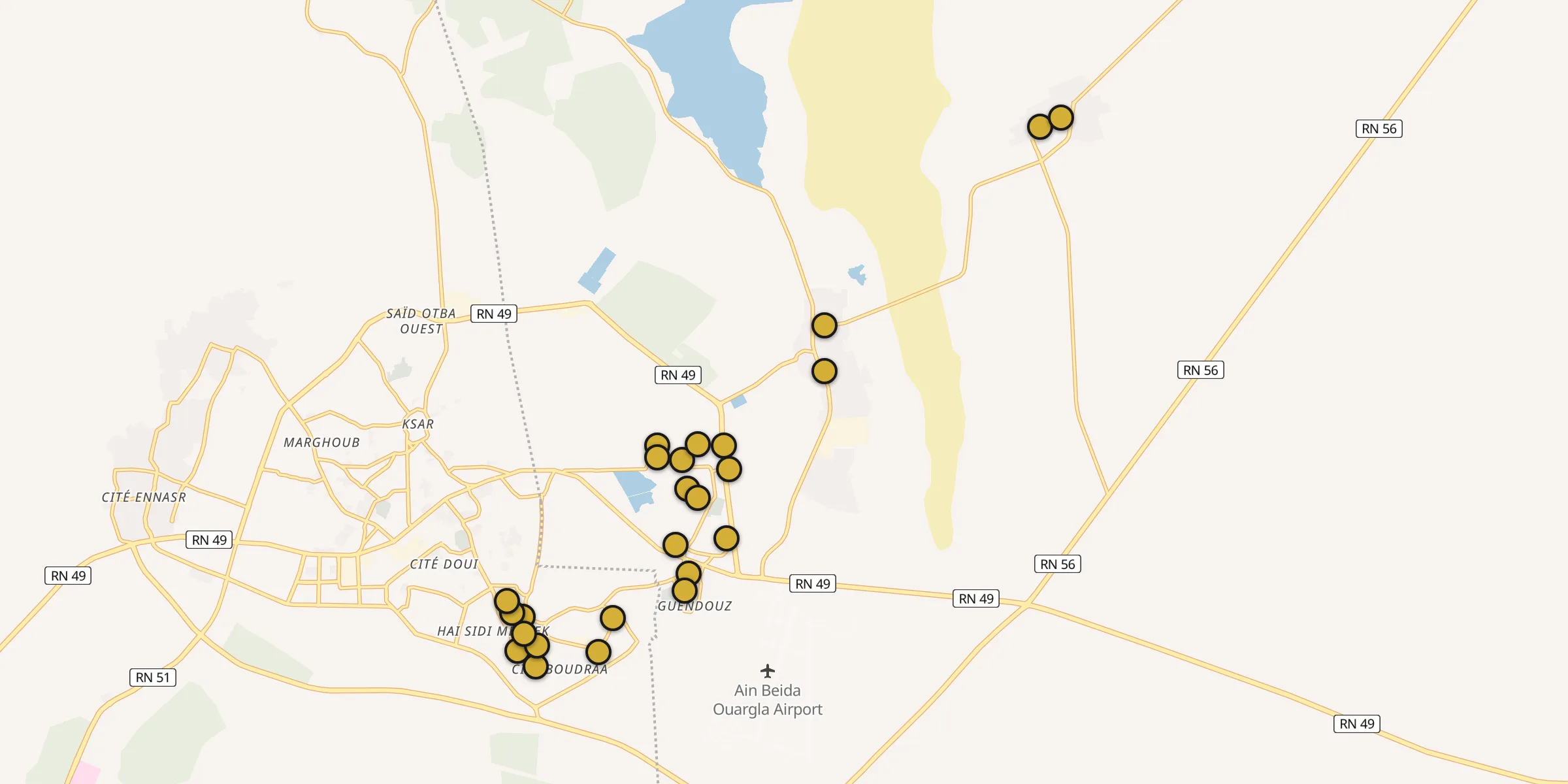 Plan des mosquées à Rouissat : cliquez sur un point pour voir la fiche