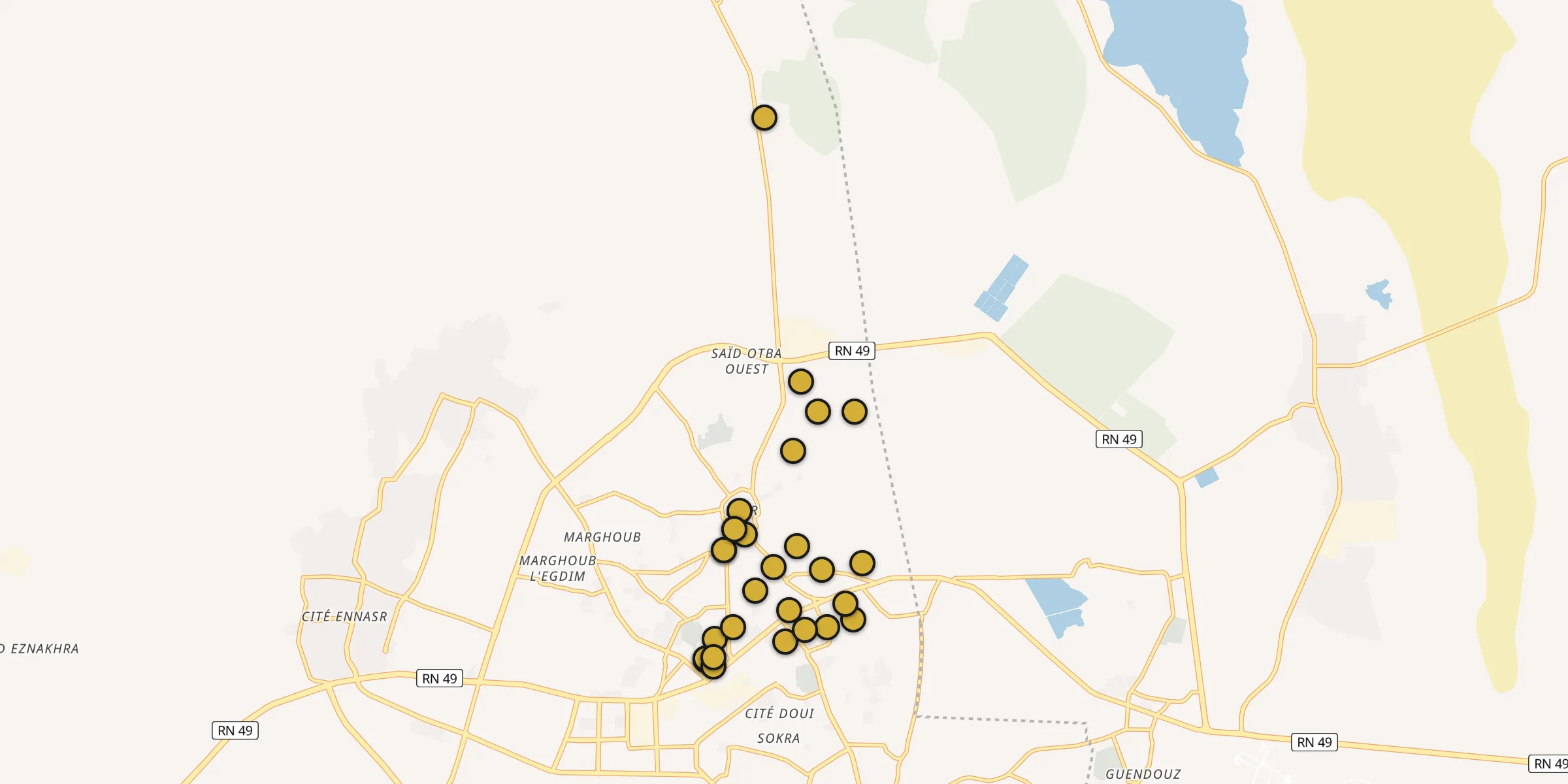 Plan des mosquées à Ouargla : cliquez sur un point pour voir la fiche