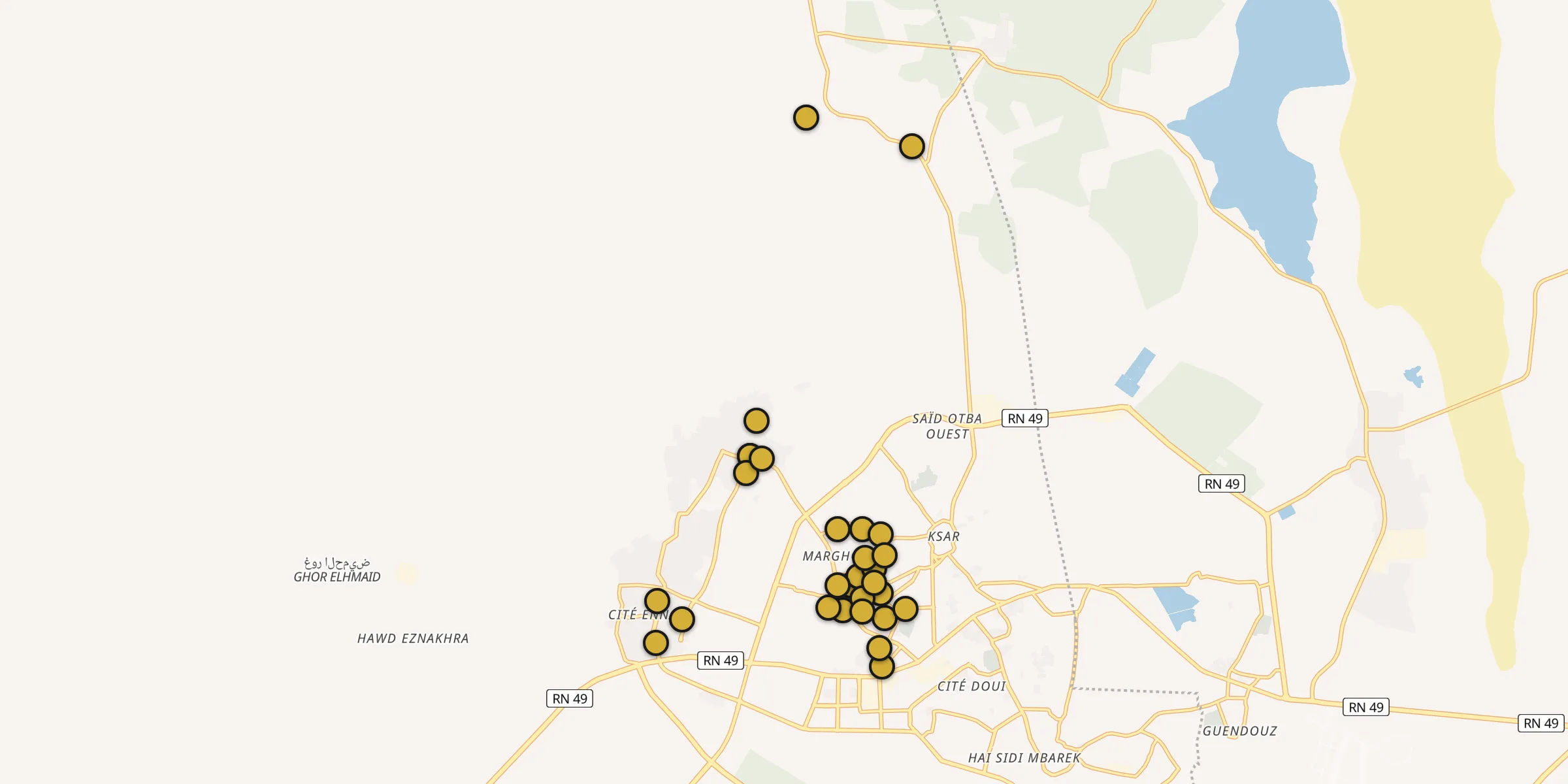 Plan des mosquées à Ouargla : cliquez sur un point pour voir la fiche