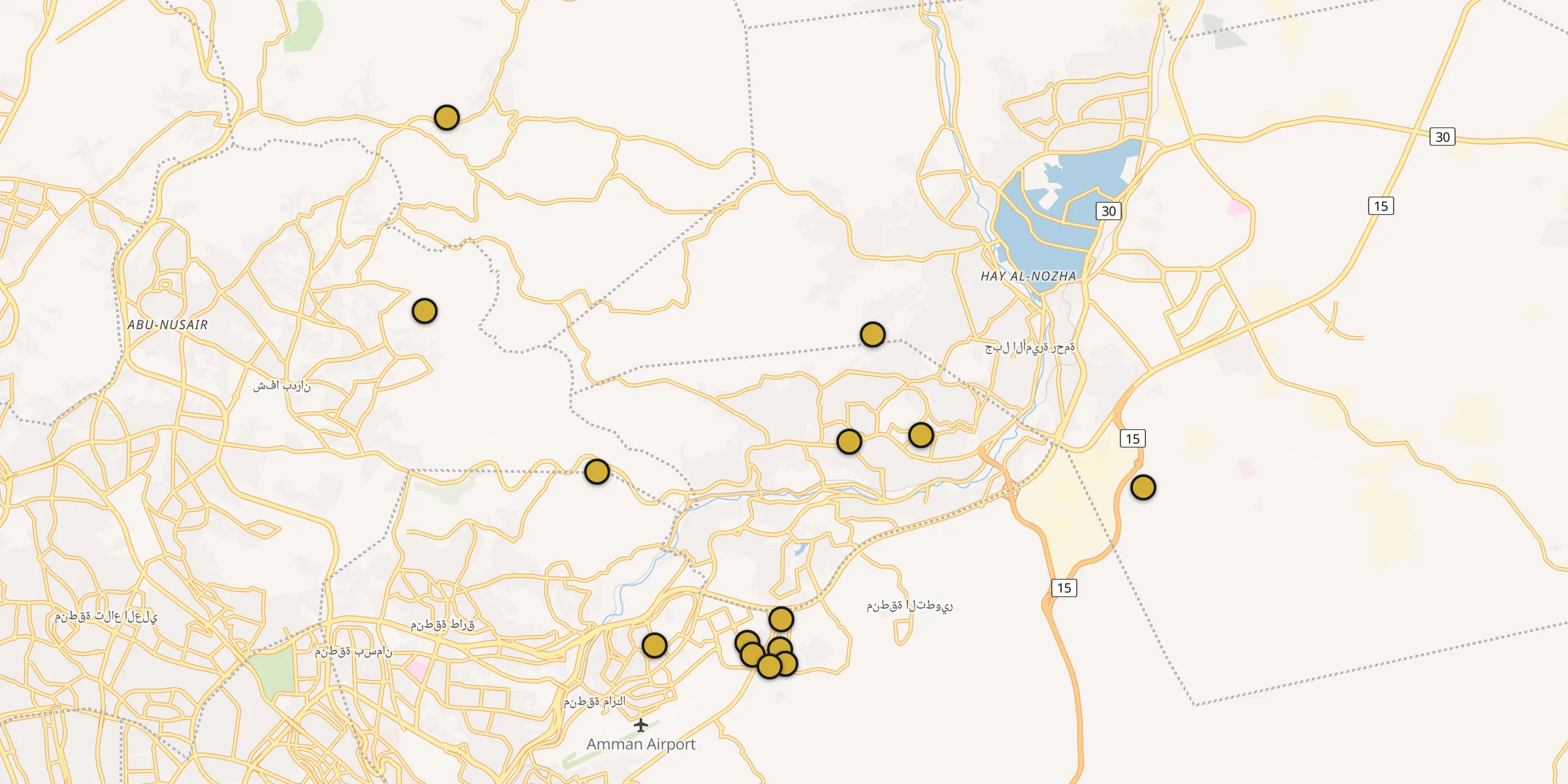 Plan des mosquées à Russeifa : cliquez sur un point pour voir la fiche