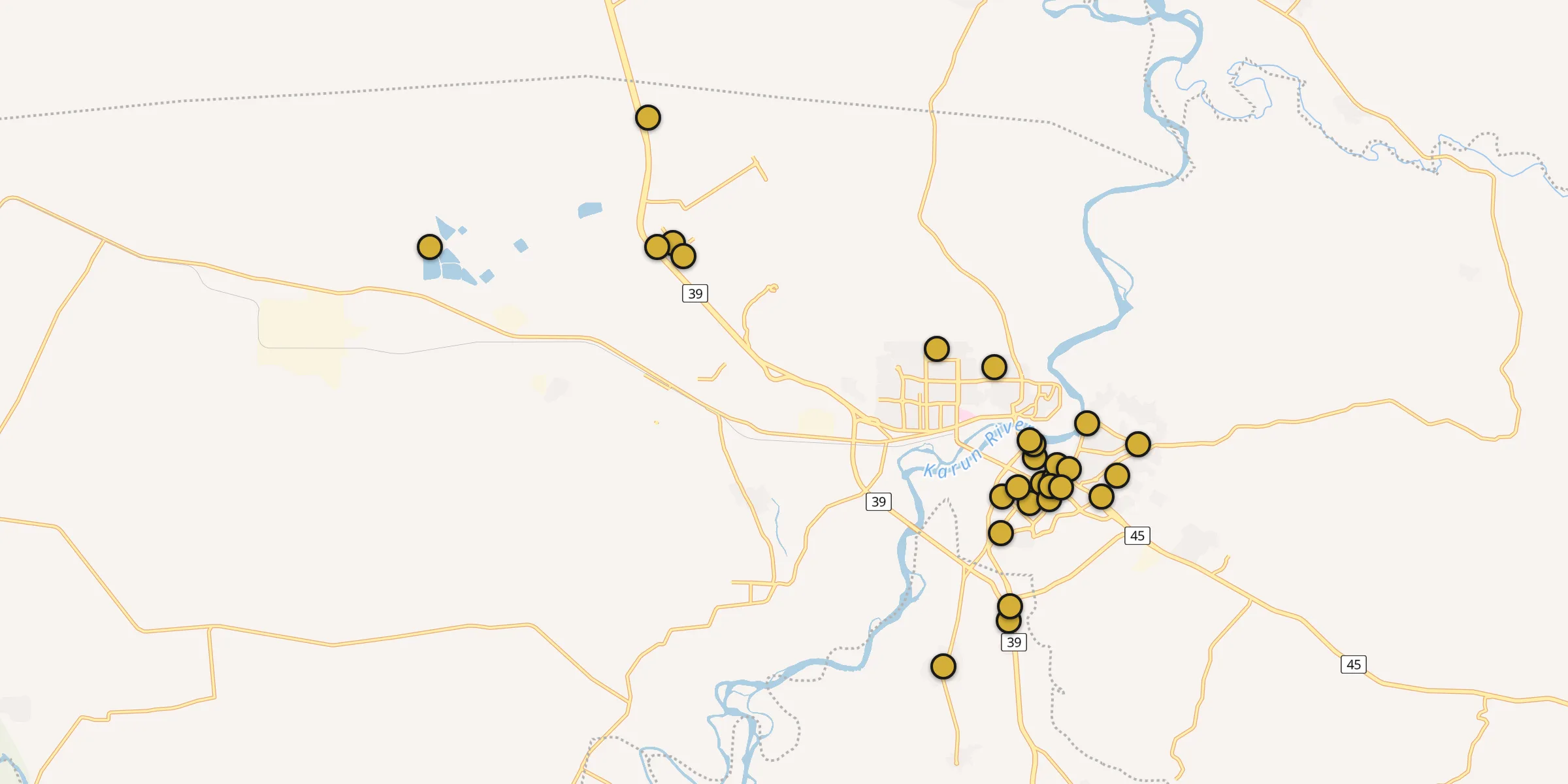 Plan des mosquées à Chouchtar : cliquez sur un point pour voir la fiche