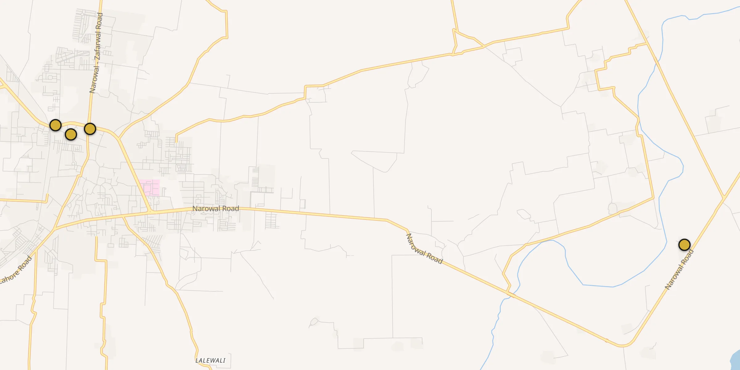 Plan des mosquées à Narowal : cliquez sur un point pour voir la fiche