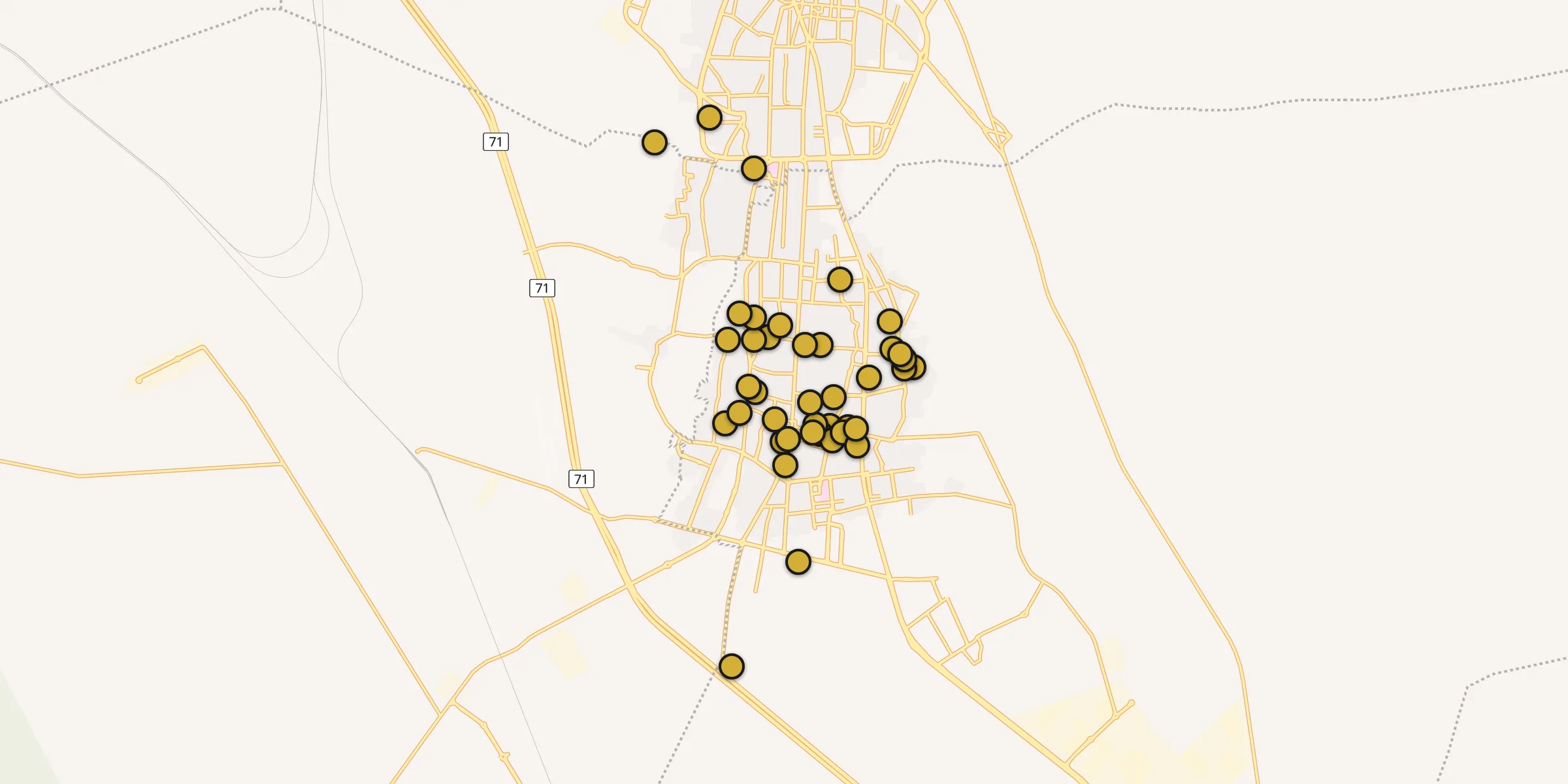 Plan des mosquées à Meybod : cliquez sur un point pour voir la fiche