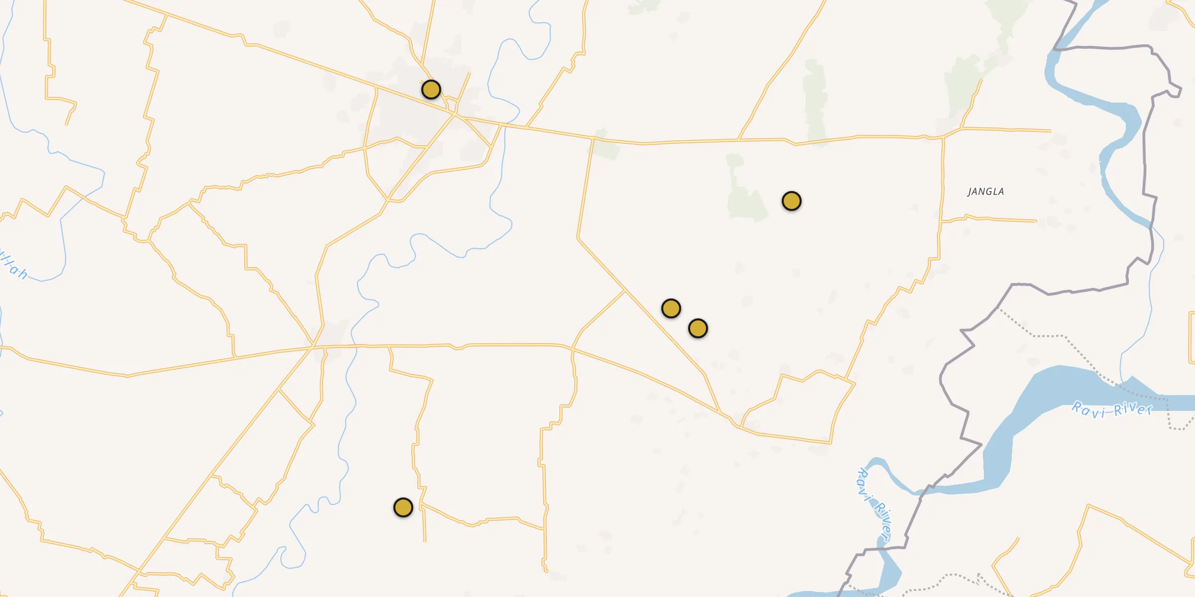 Plan des mosquées à Shakargarh : cliquez sur un point pour voir la fiche