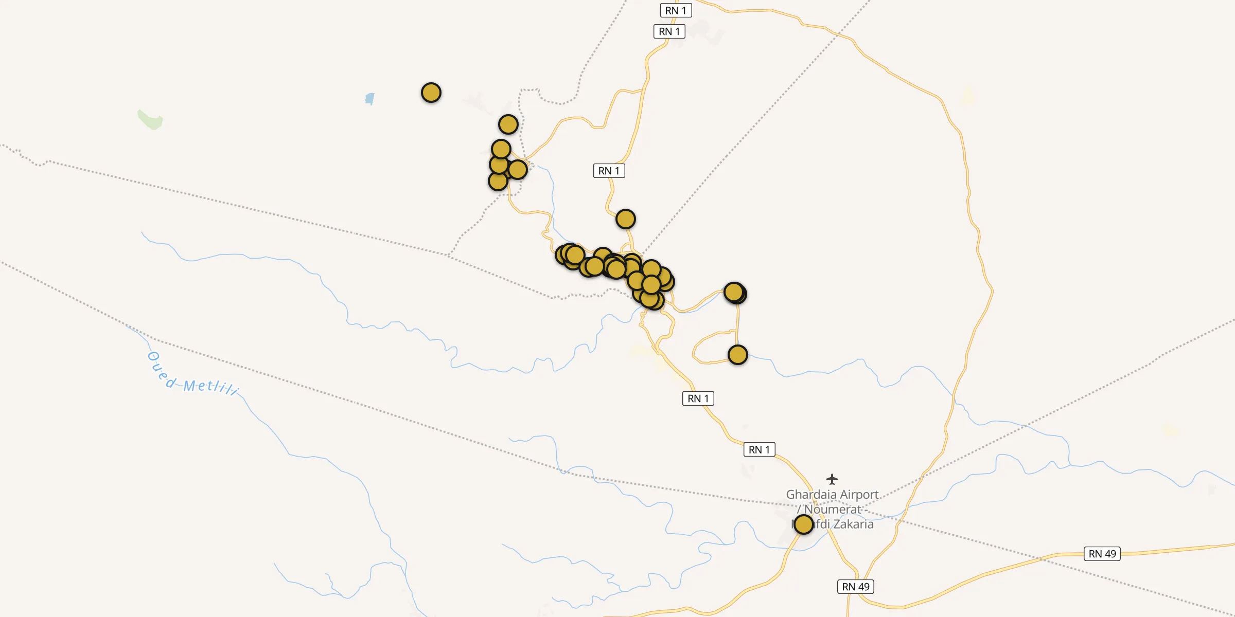 Plan des mosquées à Ghardaïa : cliquez sur un point pour voir la fiche
