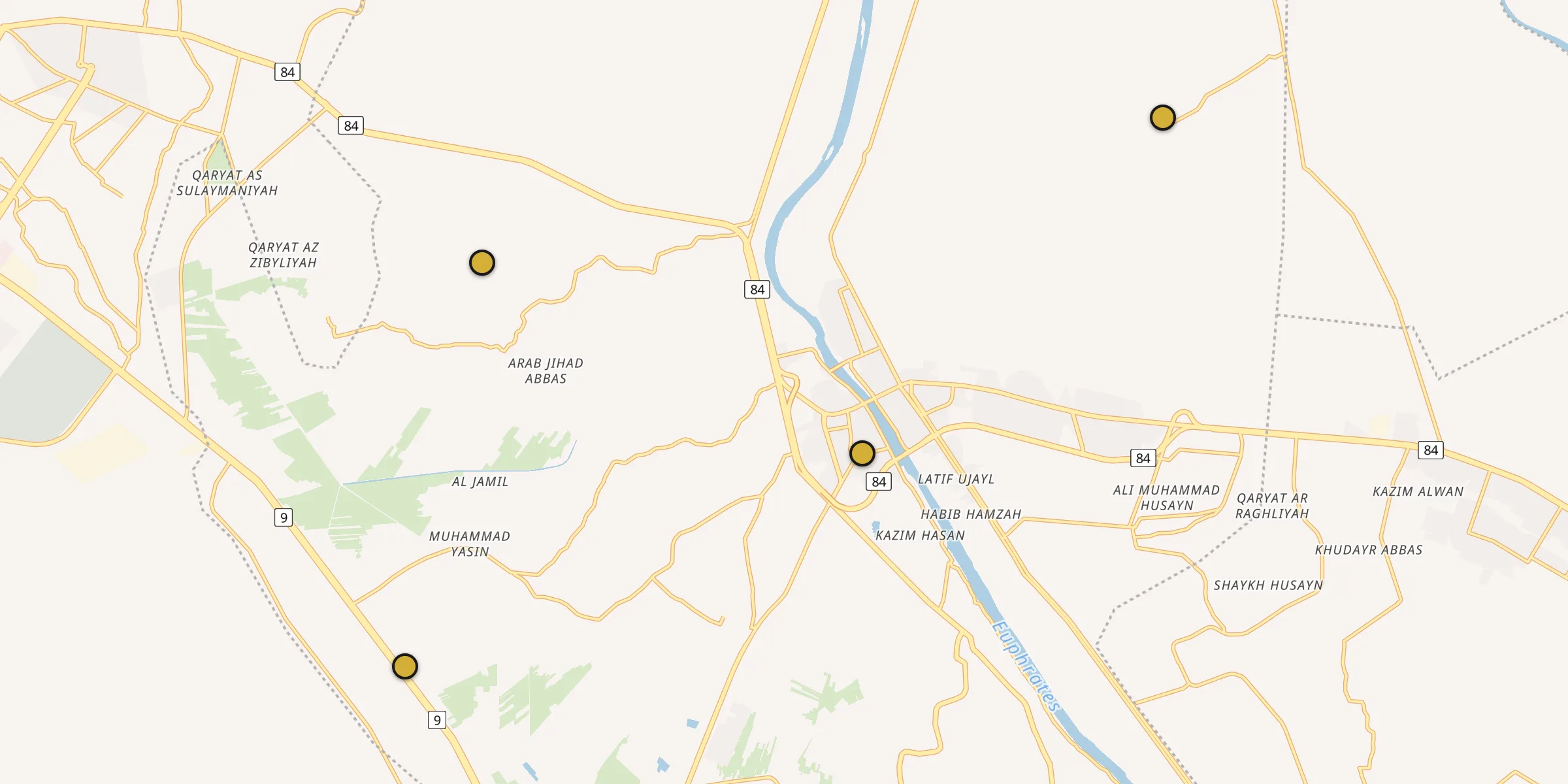 Plan des mosquées à Al Hindīyah : cliquez sur un point pour voir la fiche