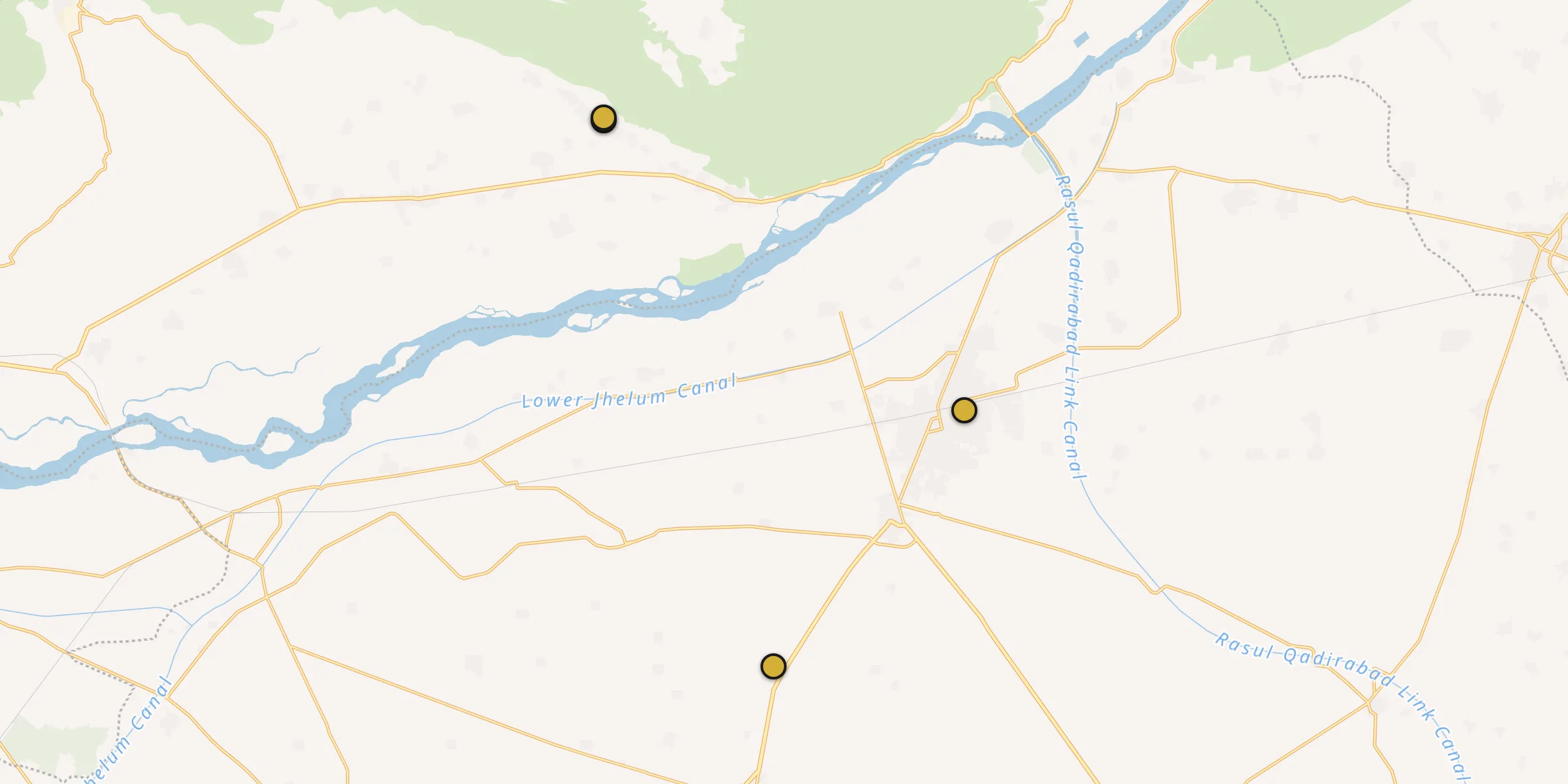 Plan des mosquées à Mandi Bahauddin : cliquez sur un point pour voir la fiche
