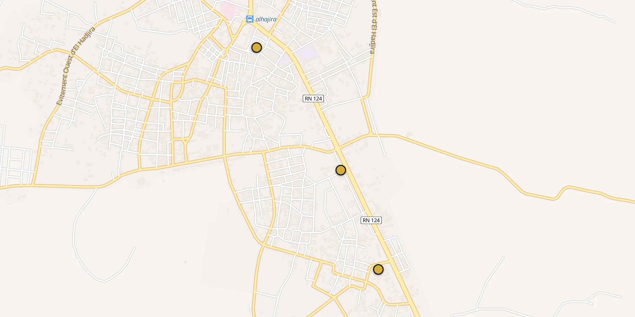 Plan des mosquées à El Hadjira : cliquez sur un point pour voir la fiche